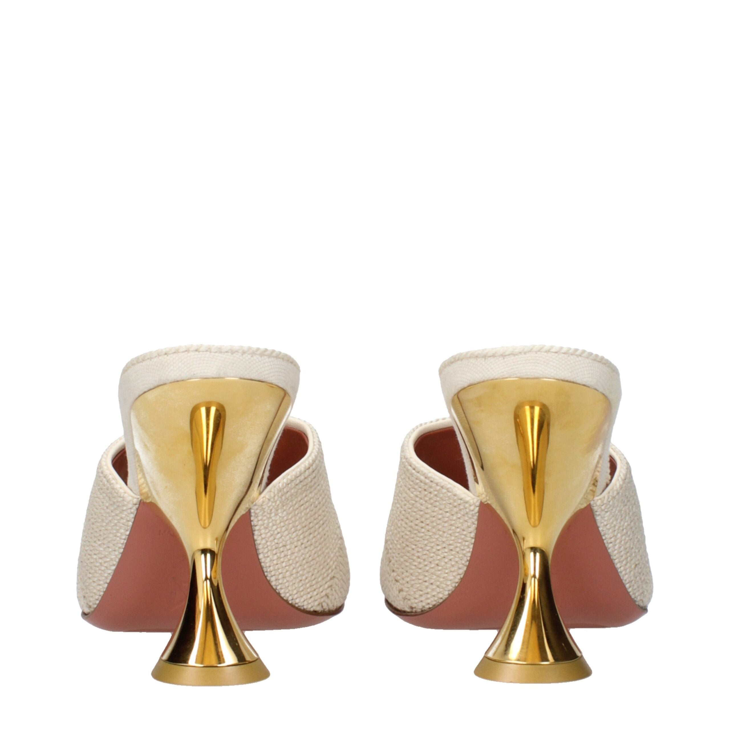 Amina Muaddi Beige Fabric Slippers