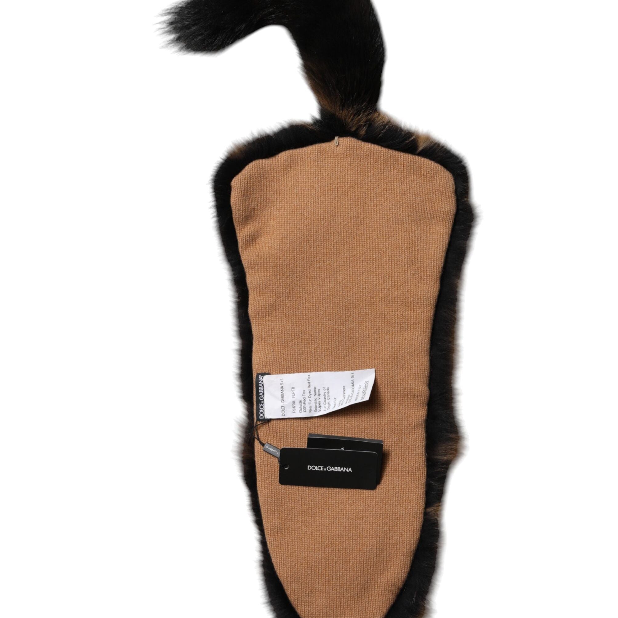 Dolce & Gabbana Brown Red Fox Fur Neck Cashmere Warmer Scarf