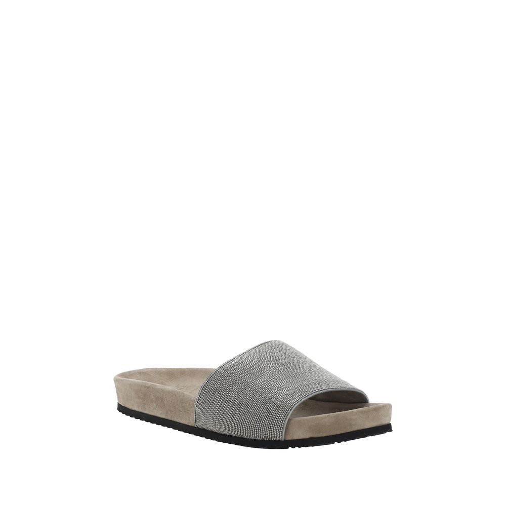 Brunello Cucinelli Brown Fabric Flat Sandals