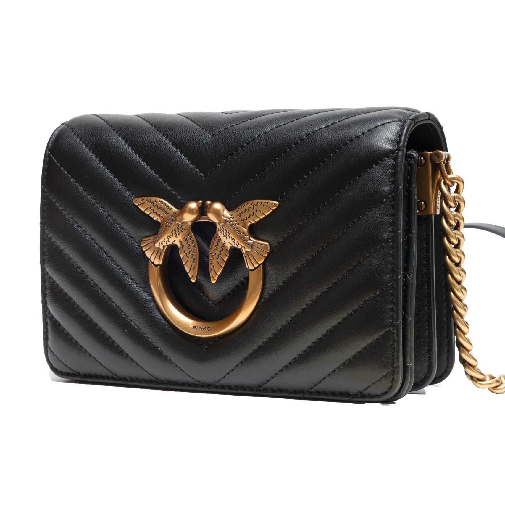 PINKO Black Leather Love Click Mini Shoulder Bag