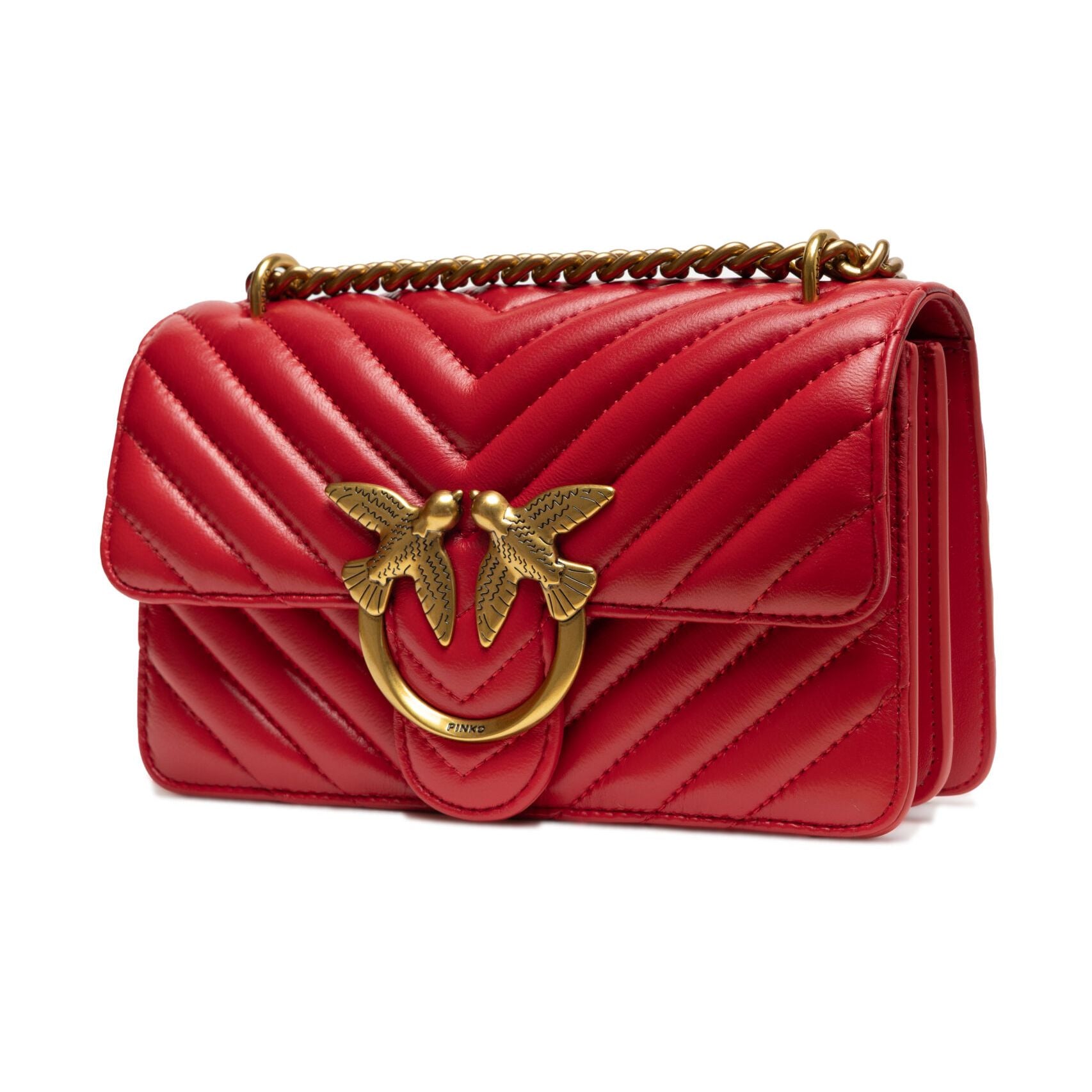 PINKO Red Leather Love One Mini Shoulder Bag