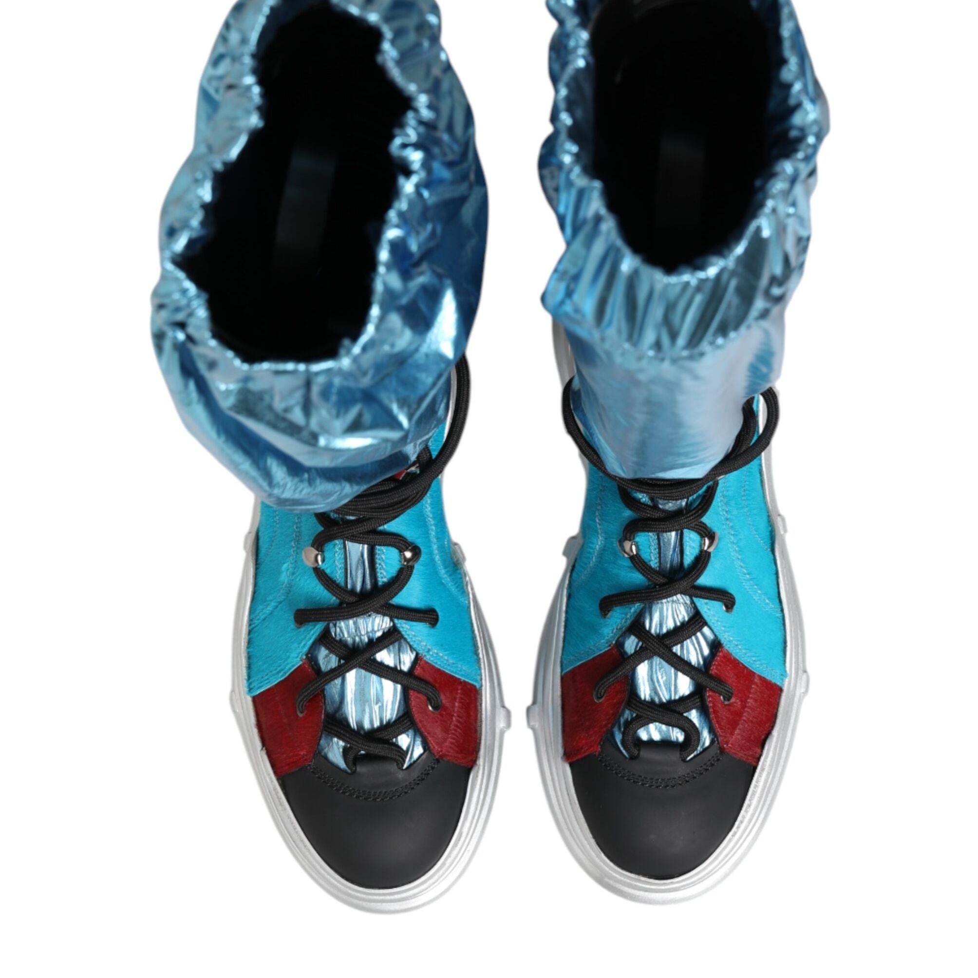 Dolce & Gabbana Blue Lace Up Over The Knee Socks Men Boots Shoes