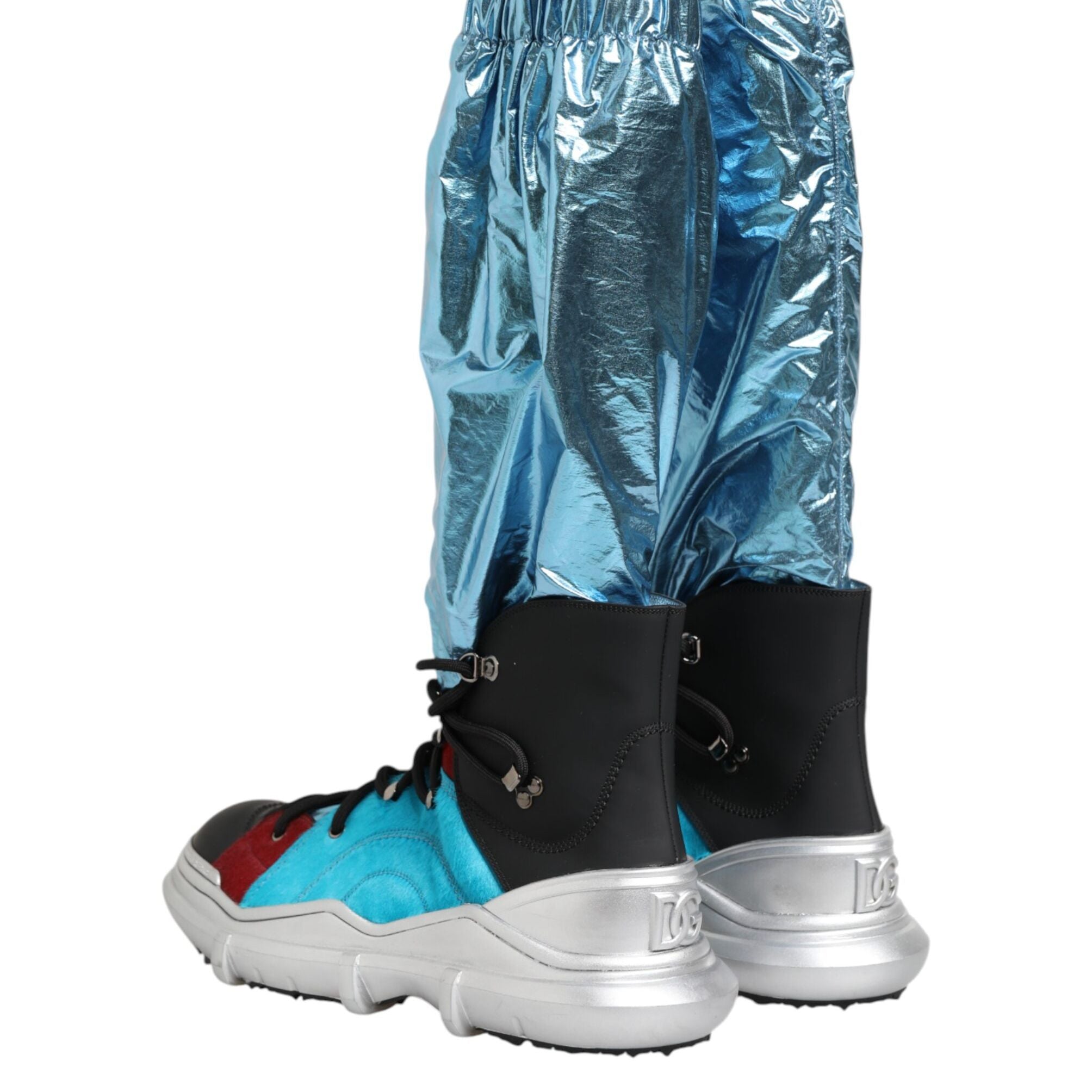 Dolce & Gabbana Blue Lace Up Over The Knee Socks Men Boots Shoes
