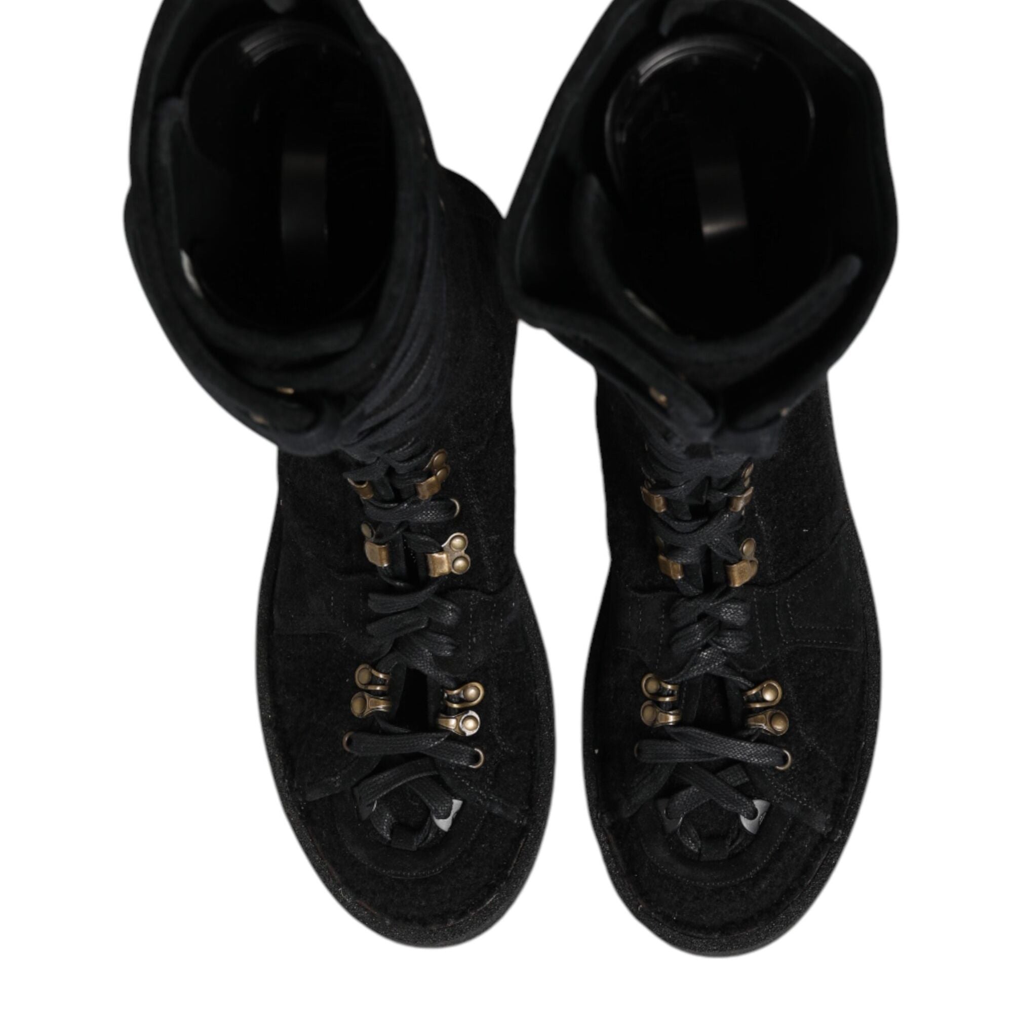 Dolce & Gabbana Black Alpaca Wool Suede Mid Calf Boots Shoes