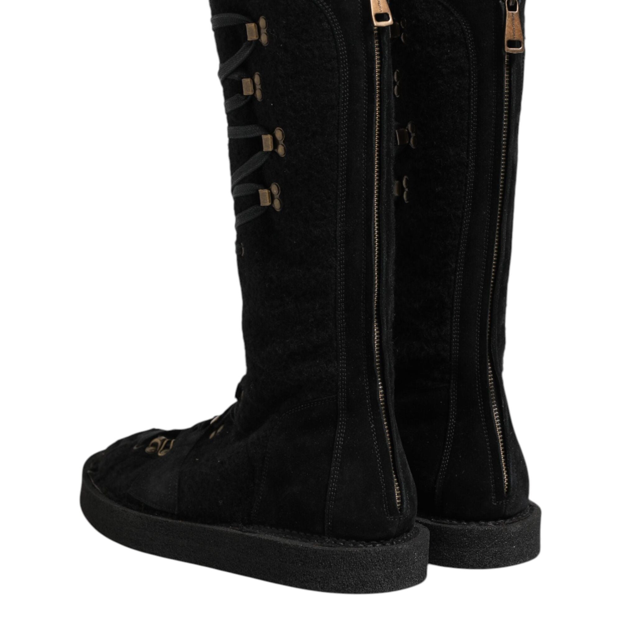 Dolce & Gabbana Black Alpaca Wool Suede Mid Calf Boots Shoes