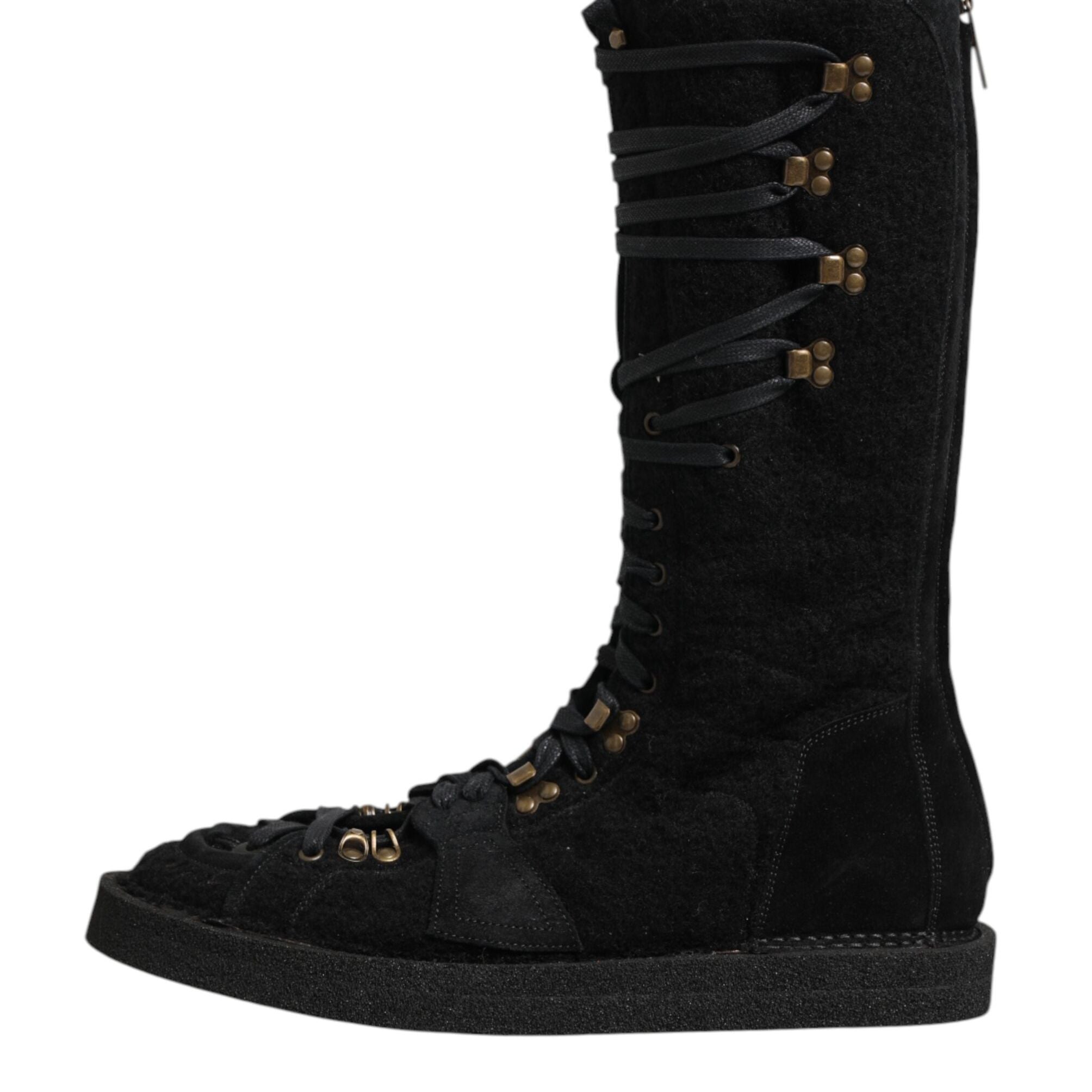 Dolce & Gabbana Black Alpaca Wool Suede Mid Calf Boots Shoes