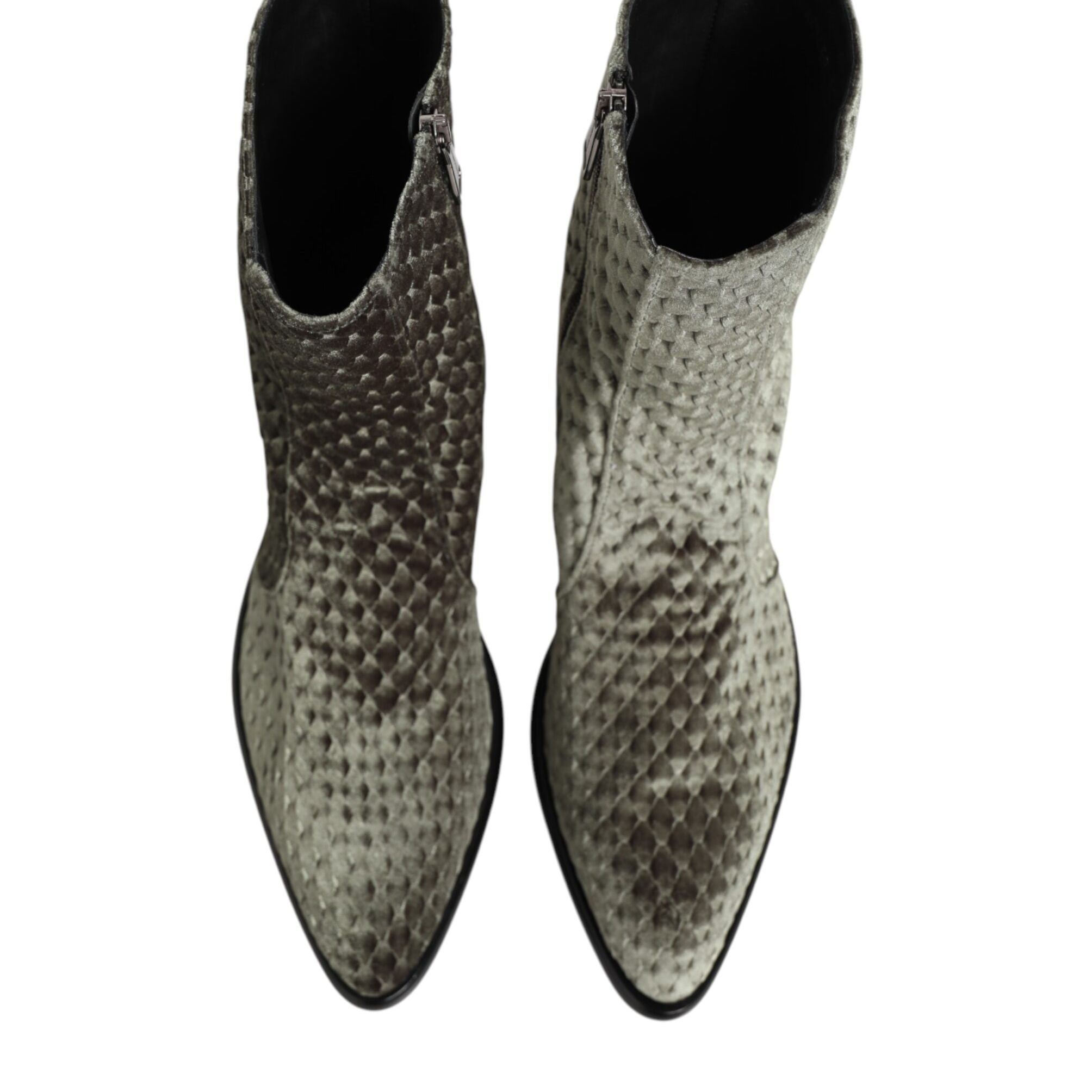 Dolce & Gabbana Gray Cotton Velvet Mid Calf Short Boots Shoes