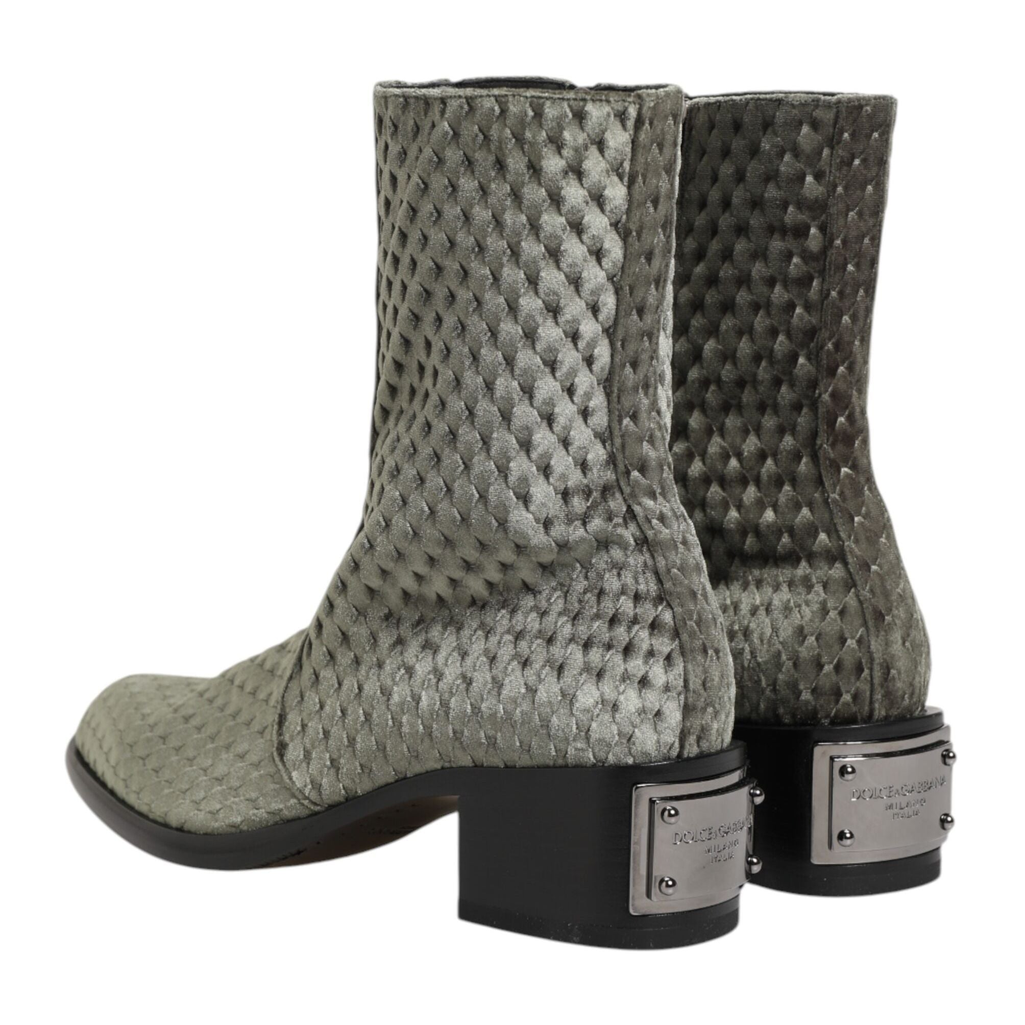 Dolce & Gabbana Gray Cotton Velvet Mid Calf Short Boots Shoes