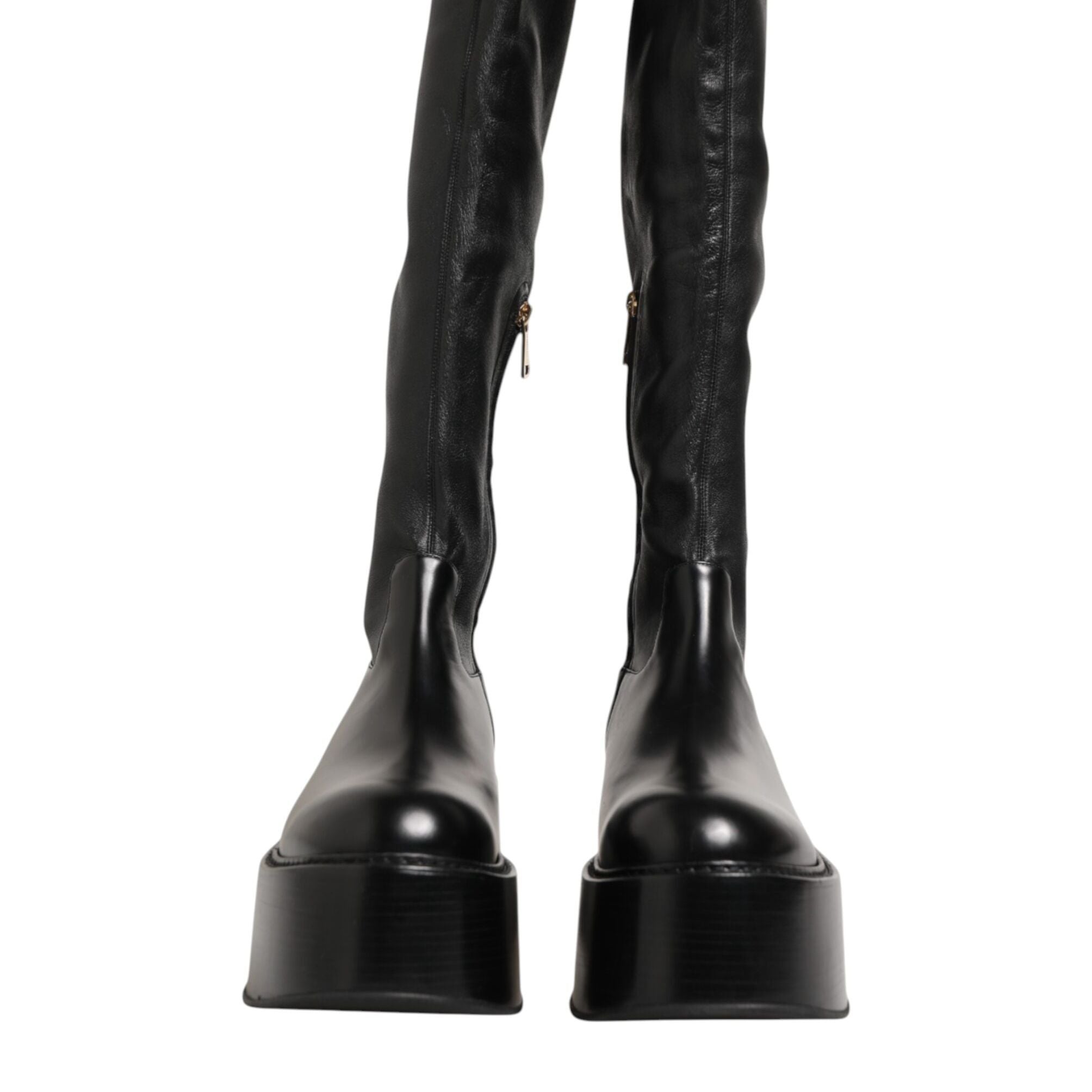 Dolce & Gabbana Black Logo Plaque Over The Calf Boots Shoes