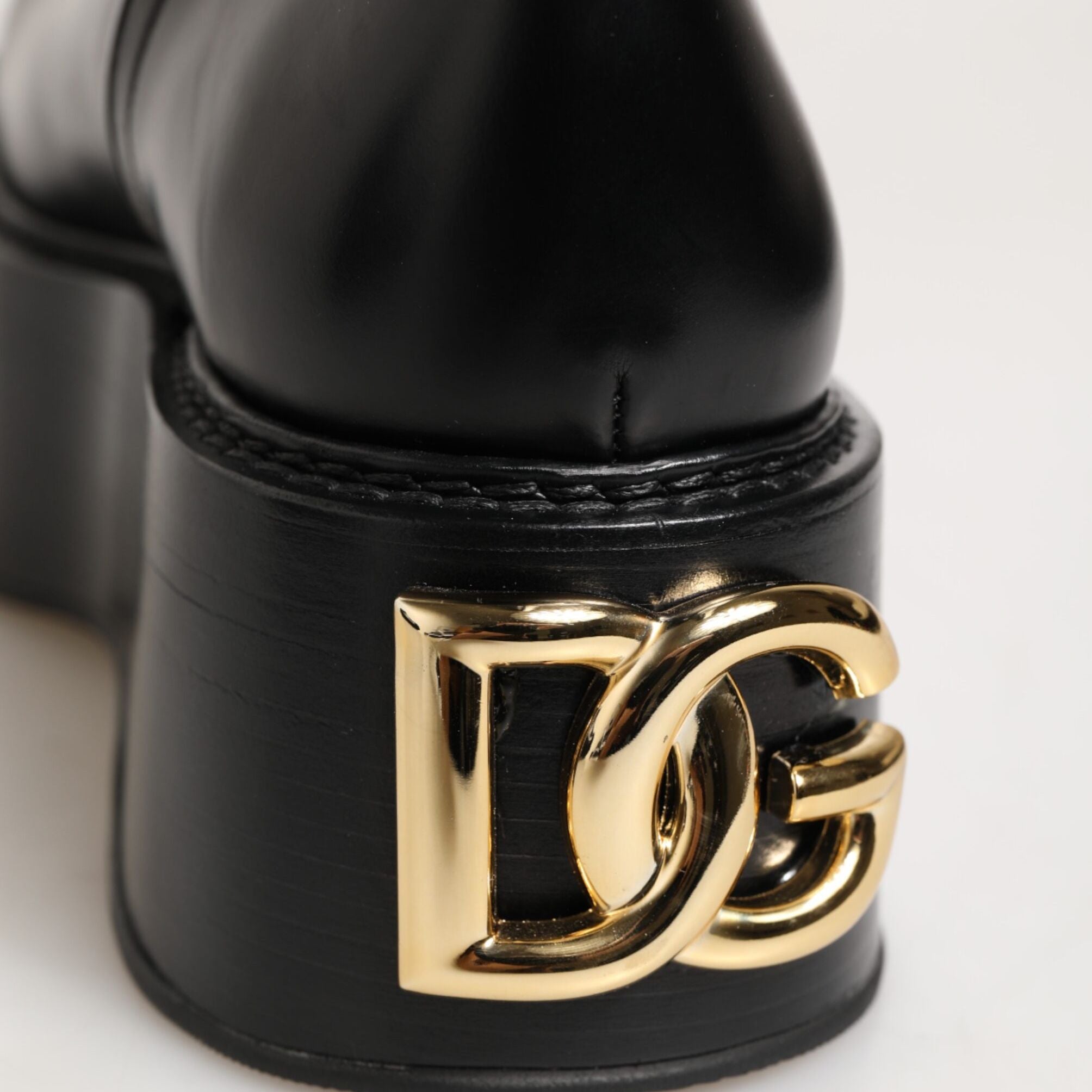Dolce & Gabbana Black Logo Plaque Over The Calf Boots Shoes