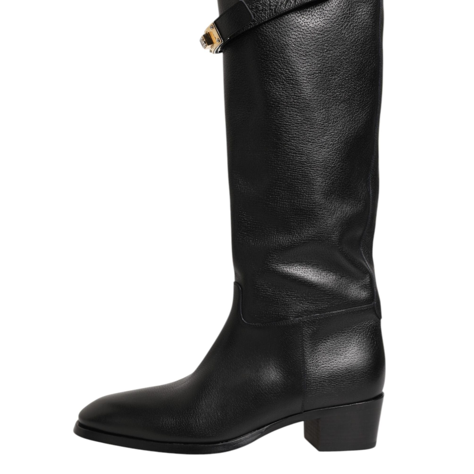 Dolce & Gabbana Black Logo Plaque Over The Calf Boots Shoes