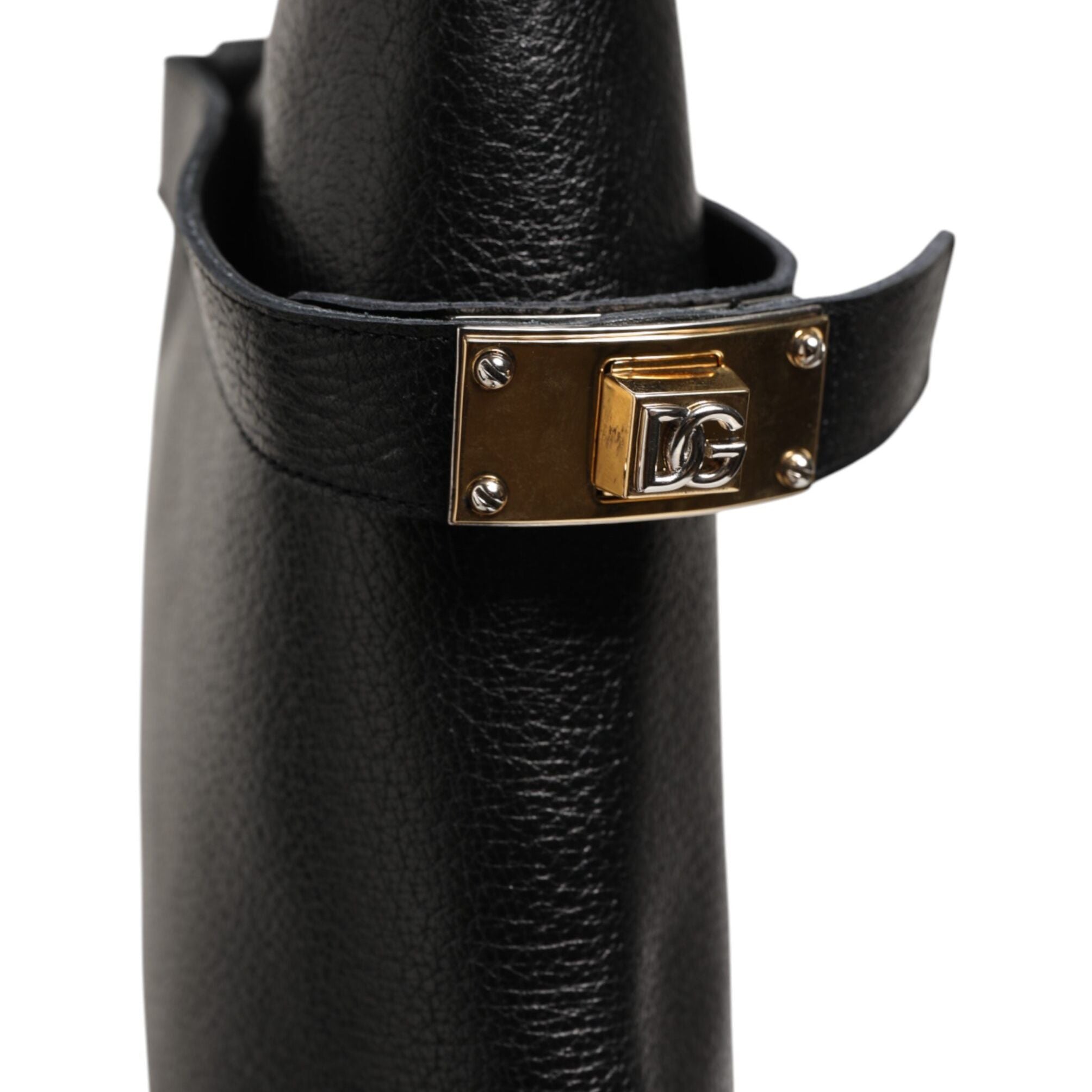 Dolce & Gabbana Black Logo Plaque Over The Calf Boots Shoes
