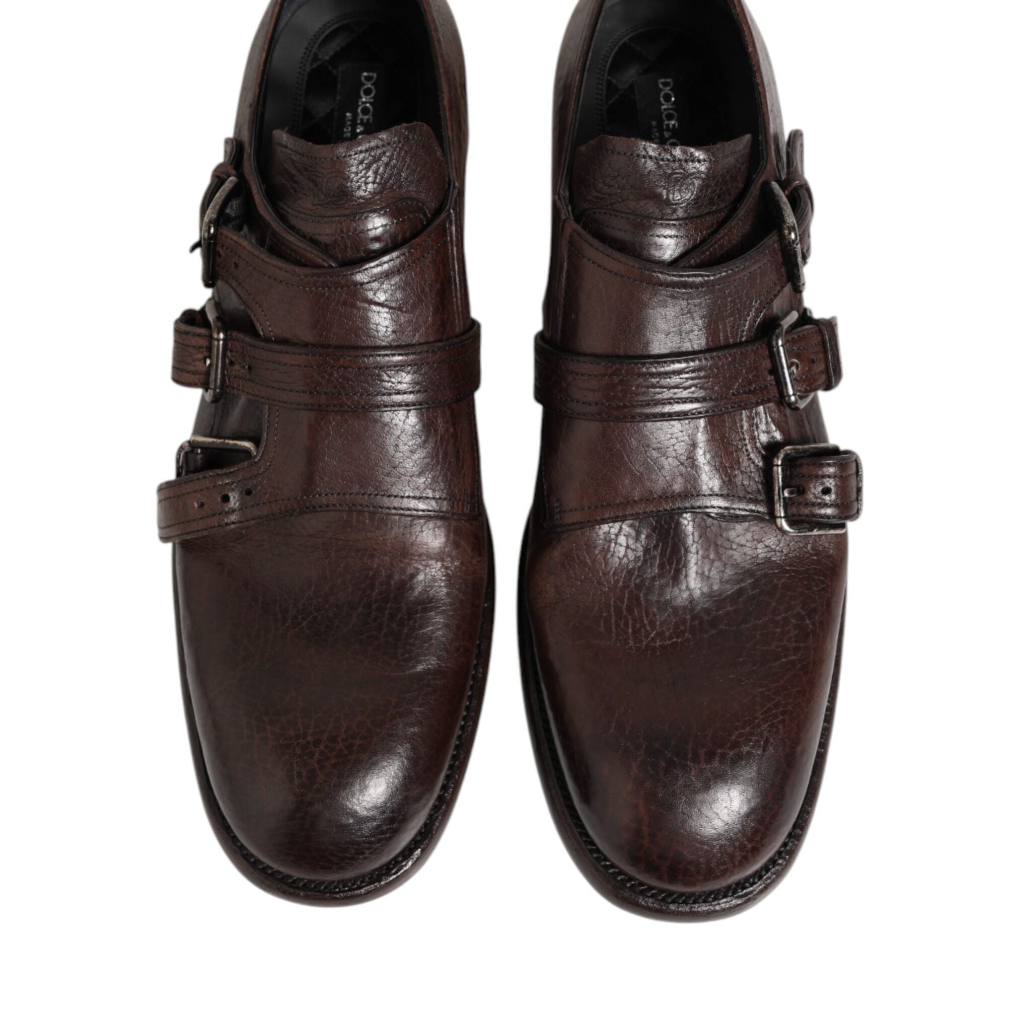 Dolce & Gabbana Brown Leather Monk Strap Formal Derby Shoes
