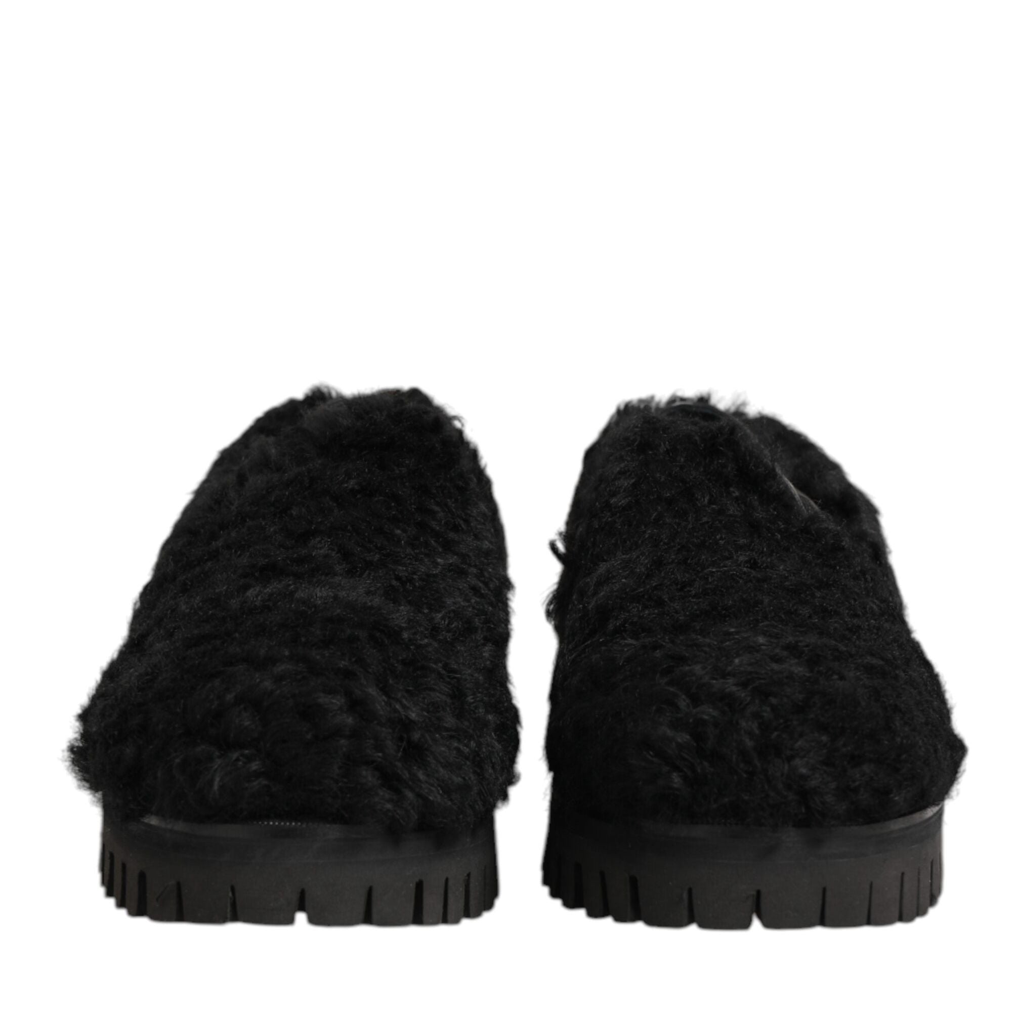 Dolce & Gabbana Dress Black Fur Leather Slippers Men Shoes