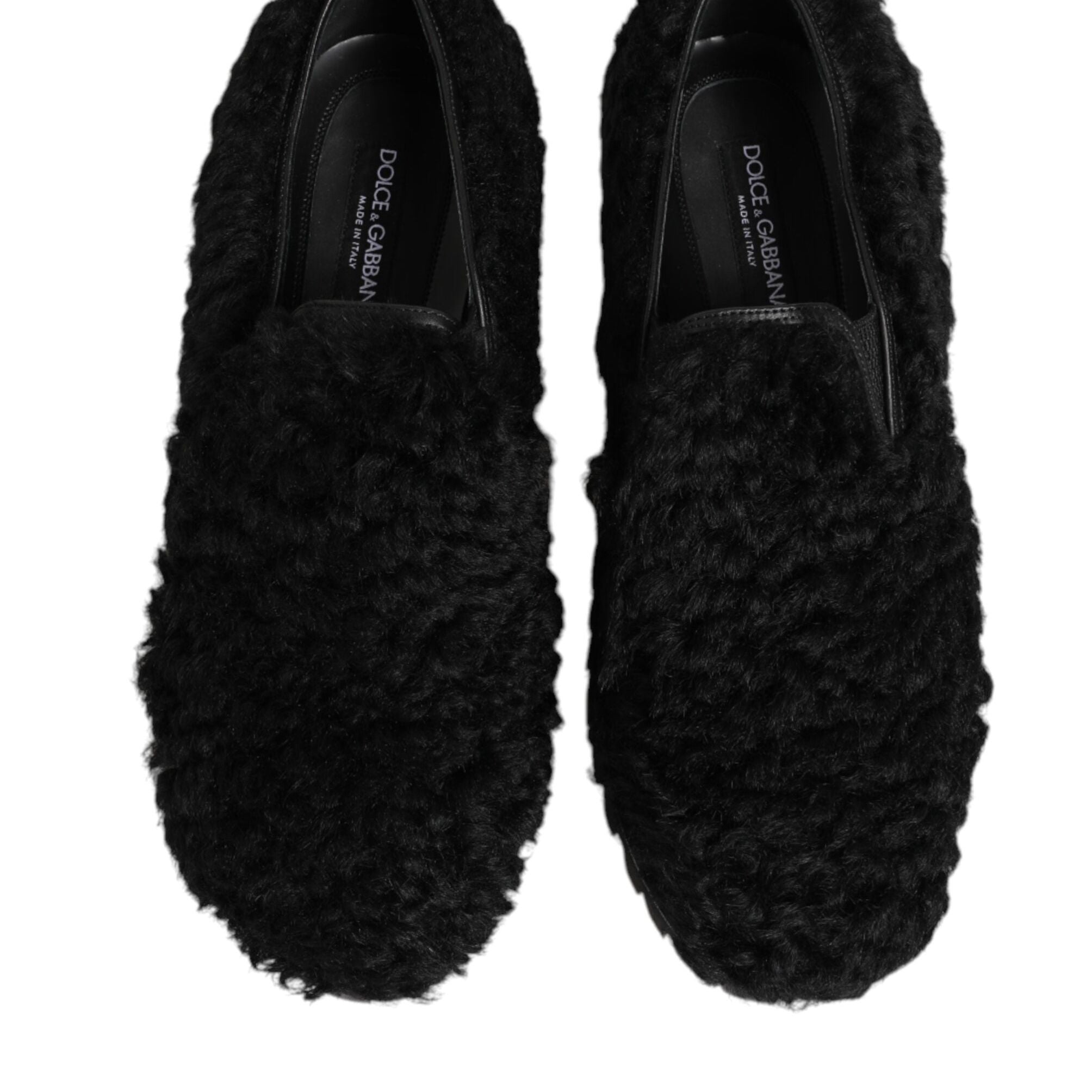 Dolce & Gabbana Dress Black Fur Leather Slippers Men Shoes