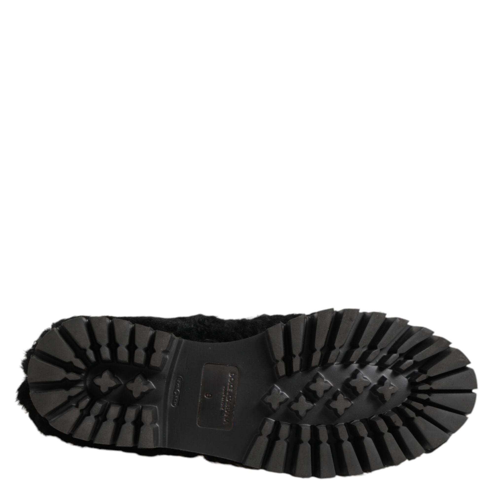 Dolce & Gabbana Dress Black Fur Leather Slippers Men Shoes