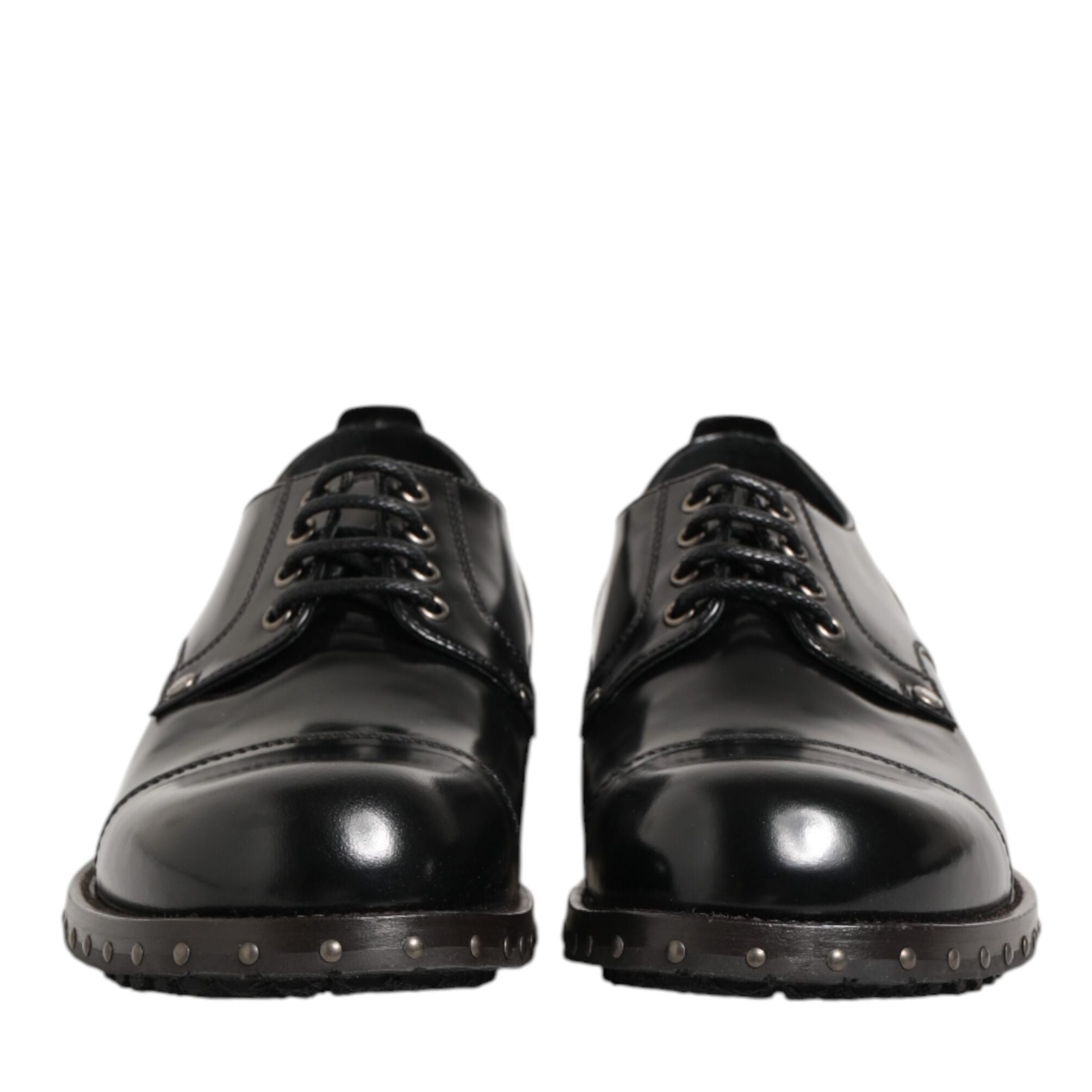 Dolce & Gabbana Black Leather Studded Men Formal Derby Shoes