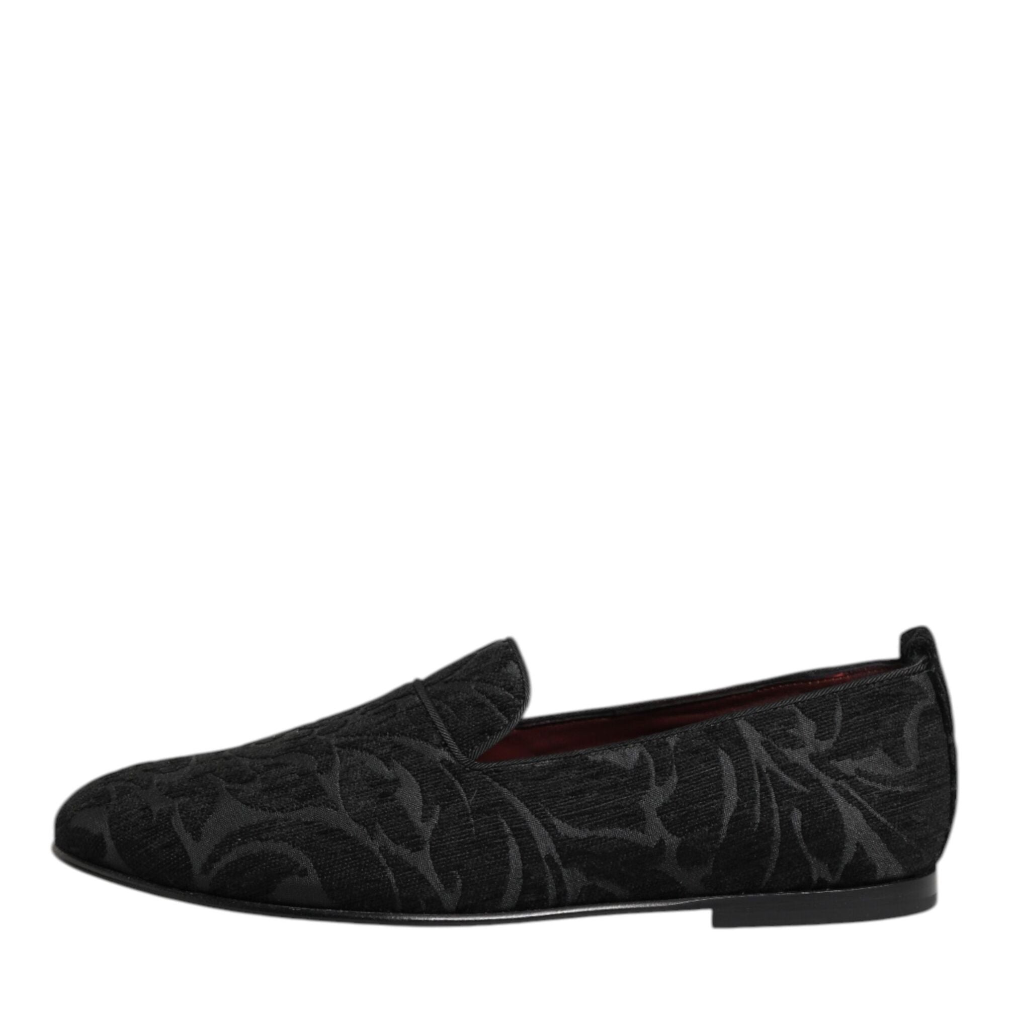Dolce & Gabbana Black Brocade Loafers Slip On Men Dress Shoes