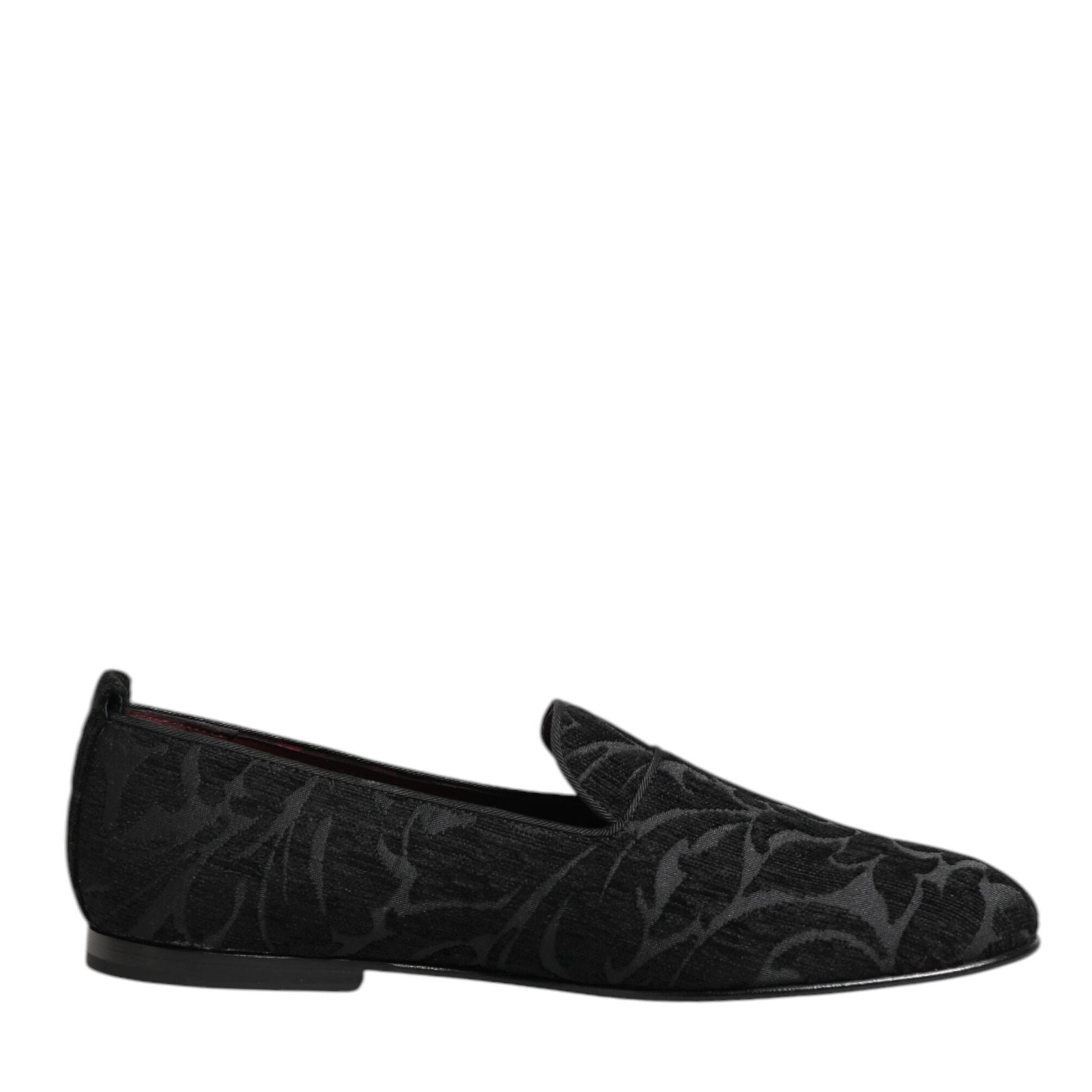 Dolce & Gabbana Black Brocade Loafers Slip On Men Dress Shoes