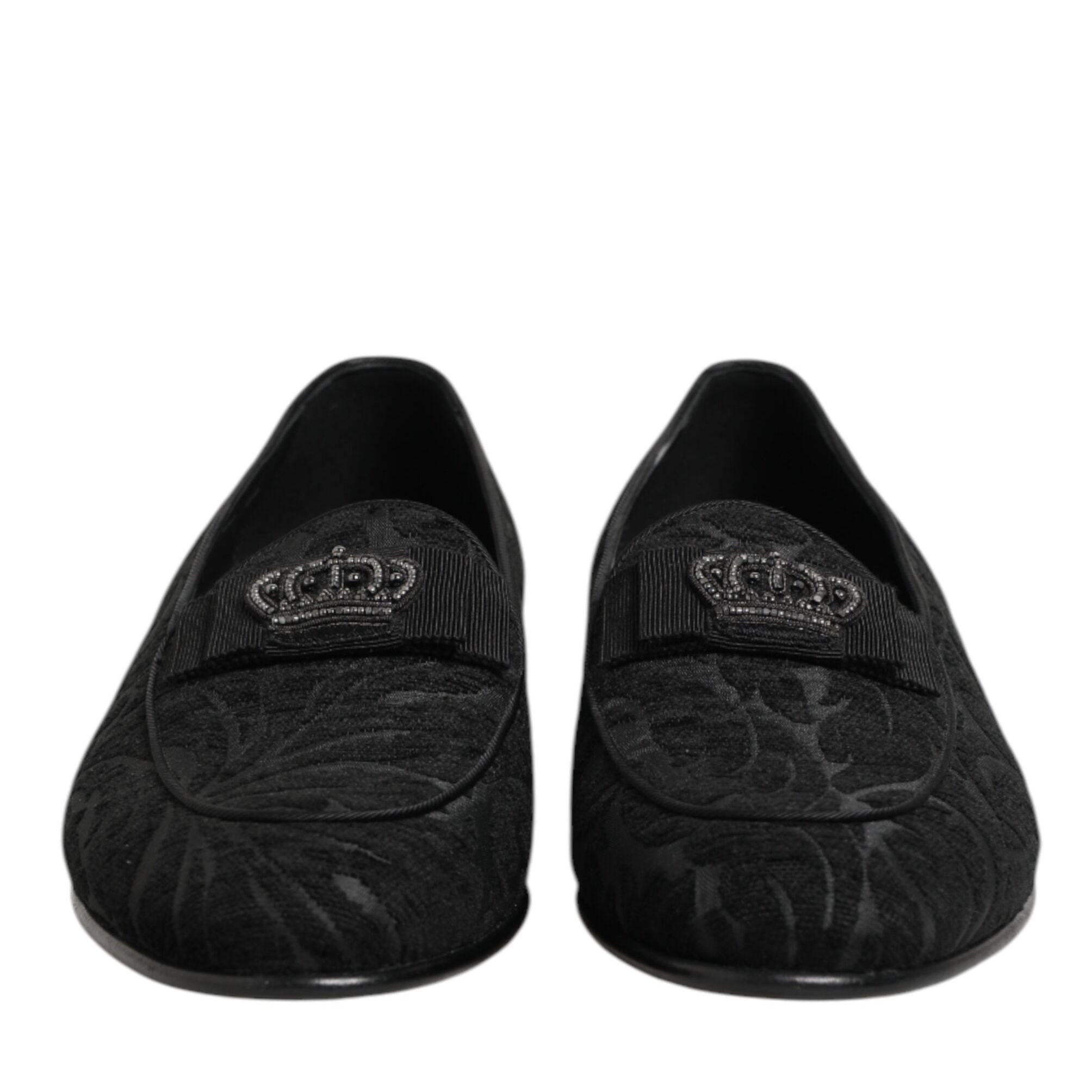 Dolce & Gabbana Black Brocade Crown Loafers Dress Shoes