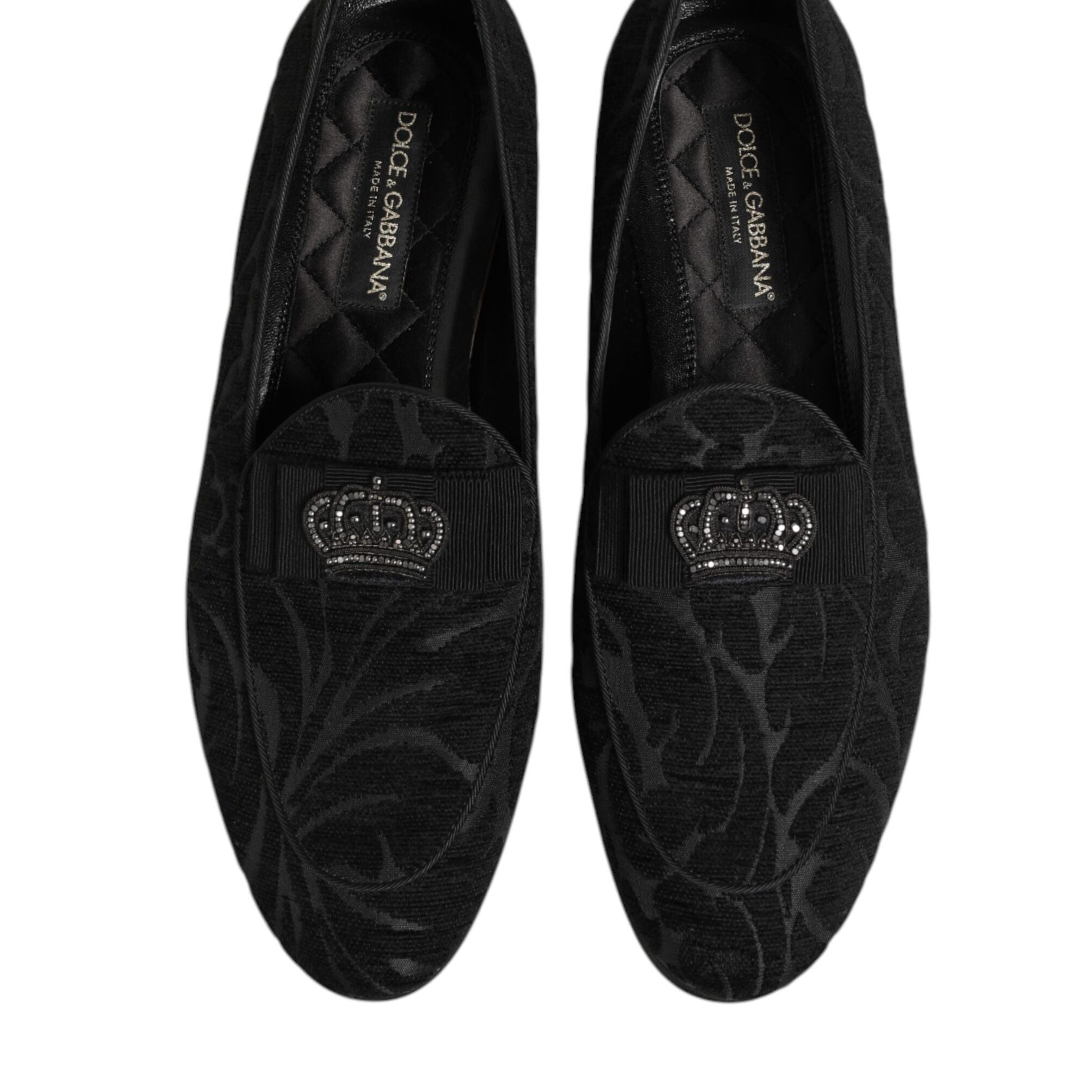 Dolce & Gabbana Black Brocade Crown Loafers Dress Shoes