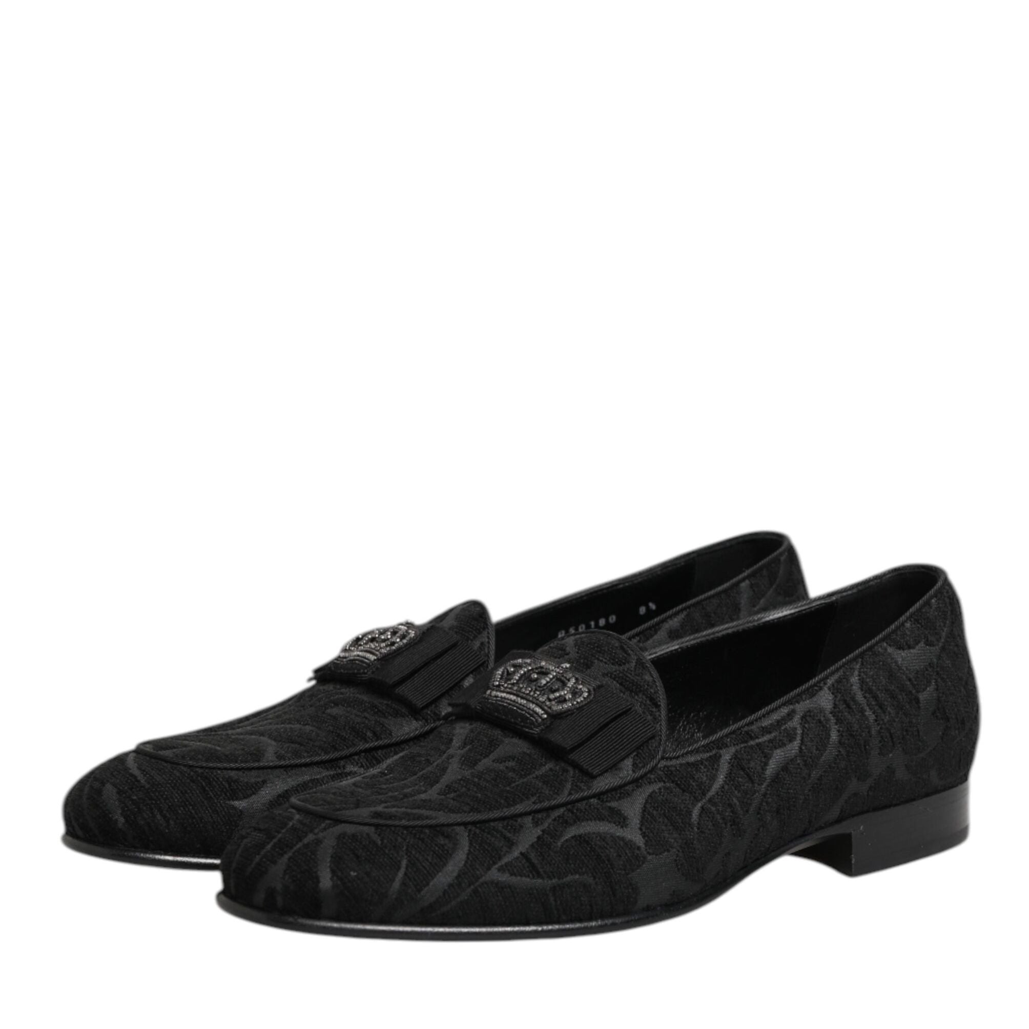 Dolce & Gabbana Black Brocade Crown Loafers Dress Shoes