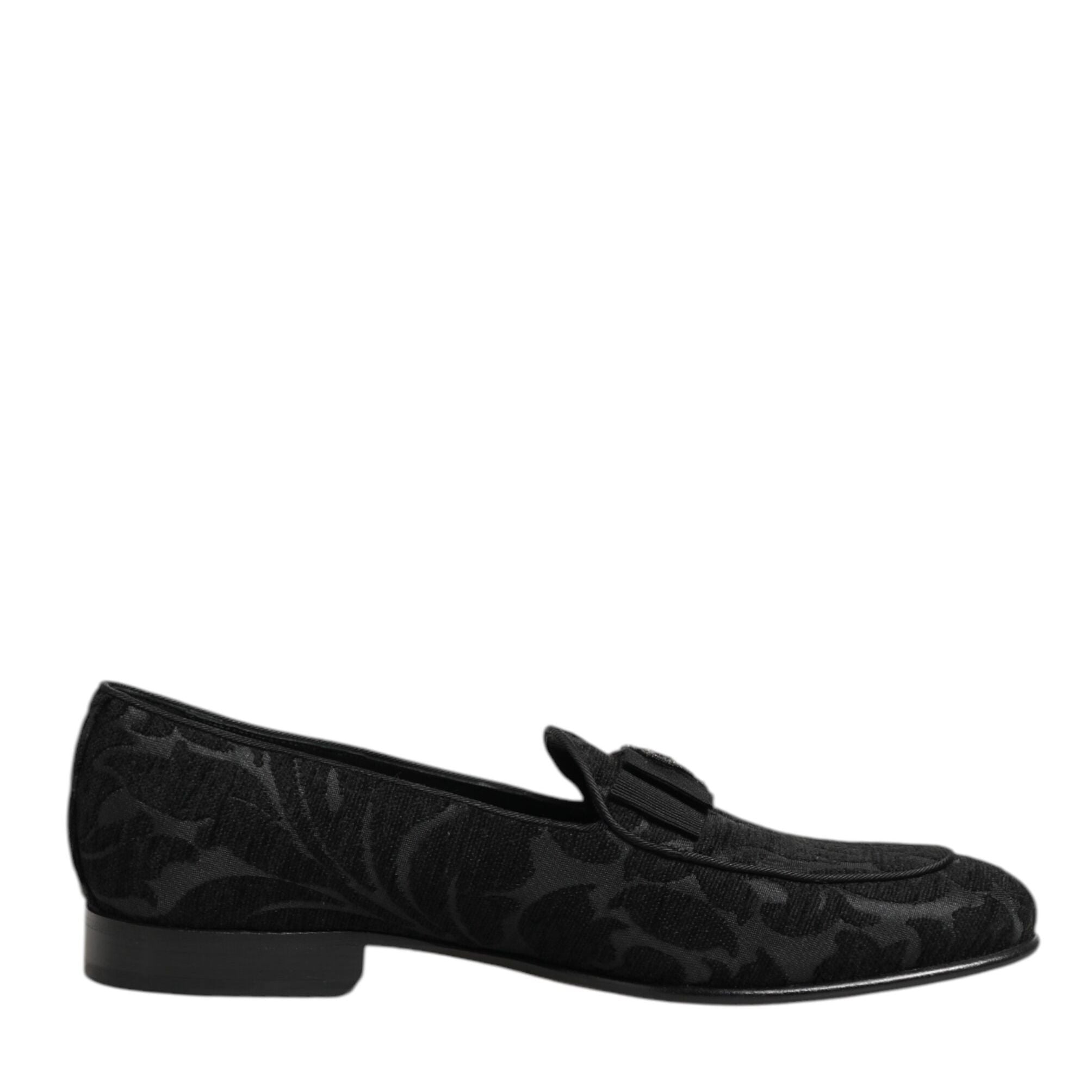 Dolce & Gabbana Black Brocade Crown Loafers Dress Shoes