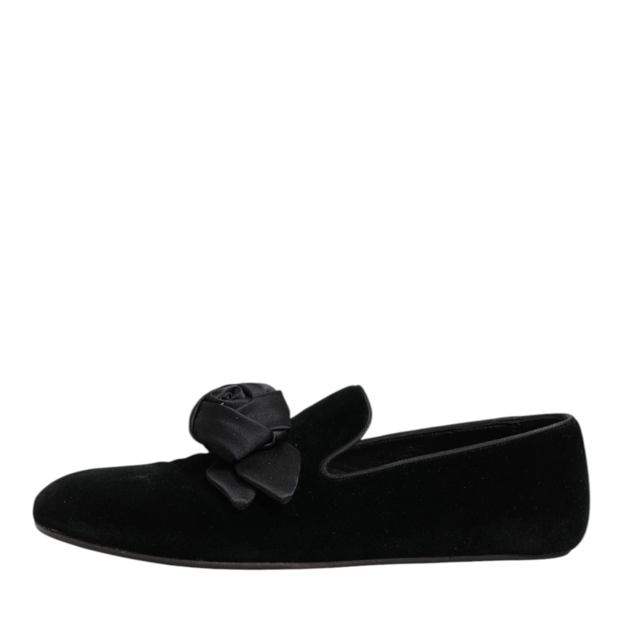 Dolce & Gabbana Black Suede Cotton Rose Slip On Loafers Shoes