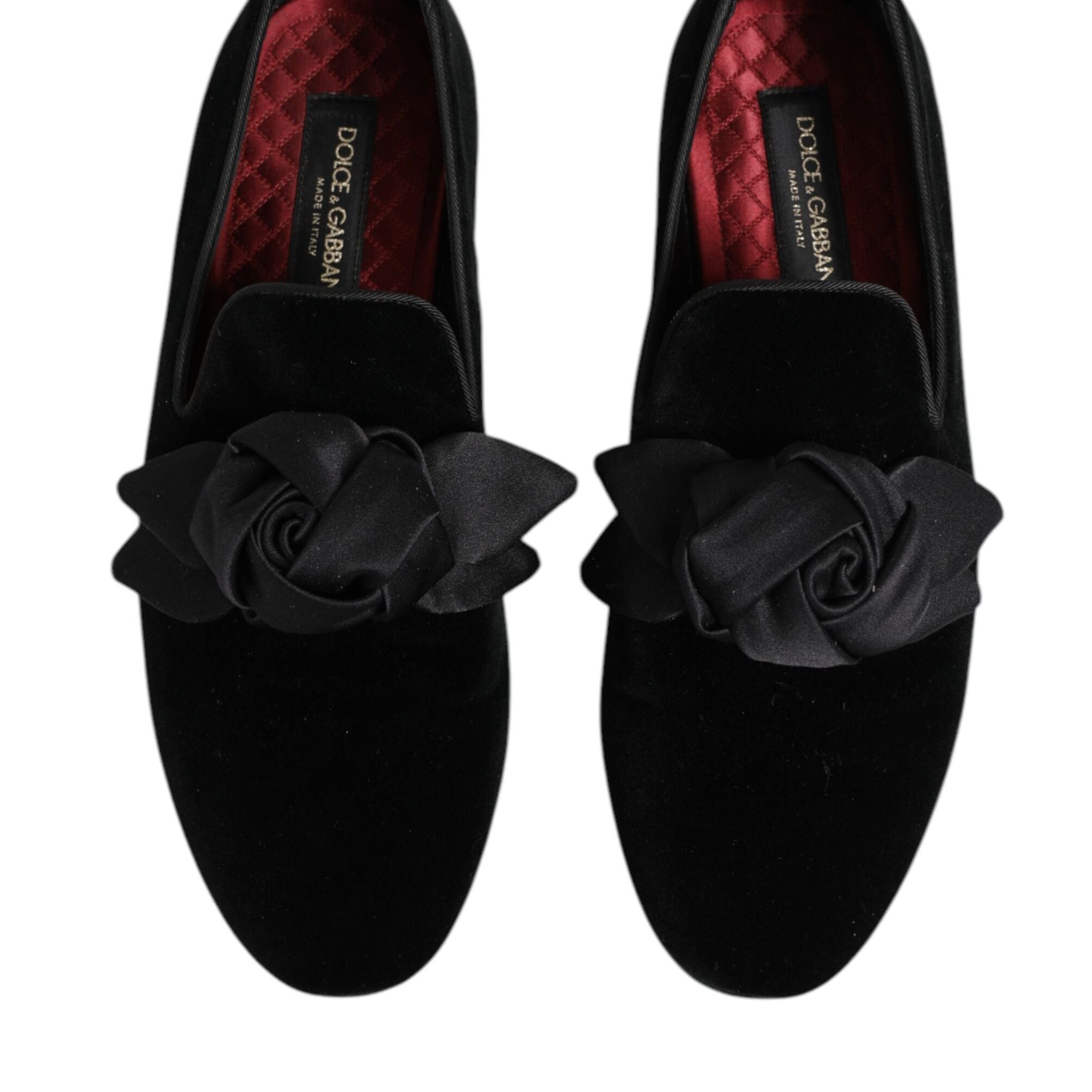 Dolce & Gabbana Black Suede Cotton Rose Slip On Loafers Shoes
