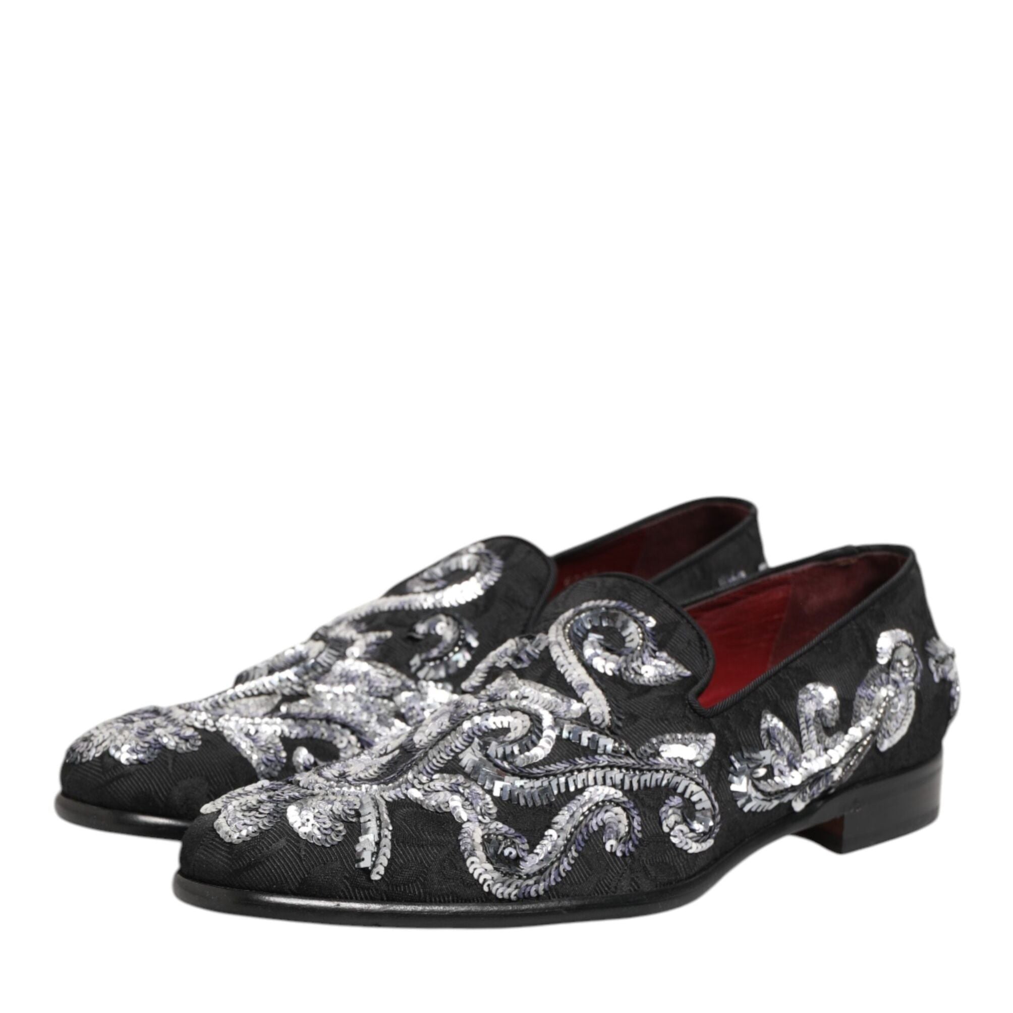 Dolce & Gabbana Black Silver Sequined Loafers Men Dress Shoes