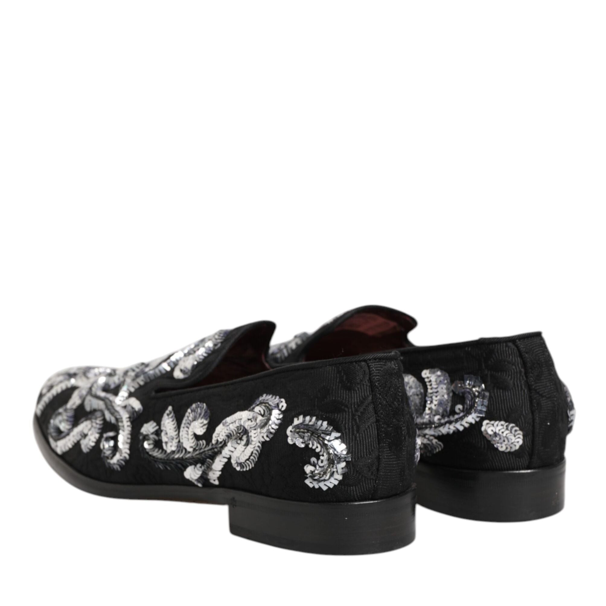 Dolce & Gabbana Black Silver Sequined Loafers Men Dress Shoes