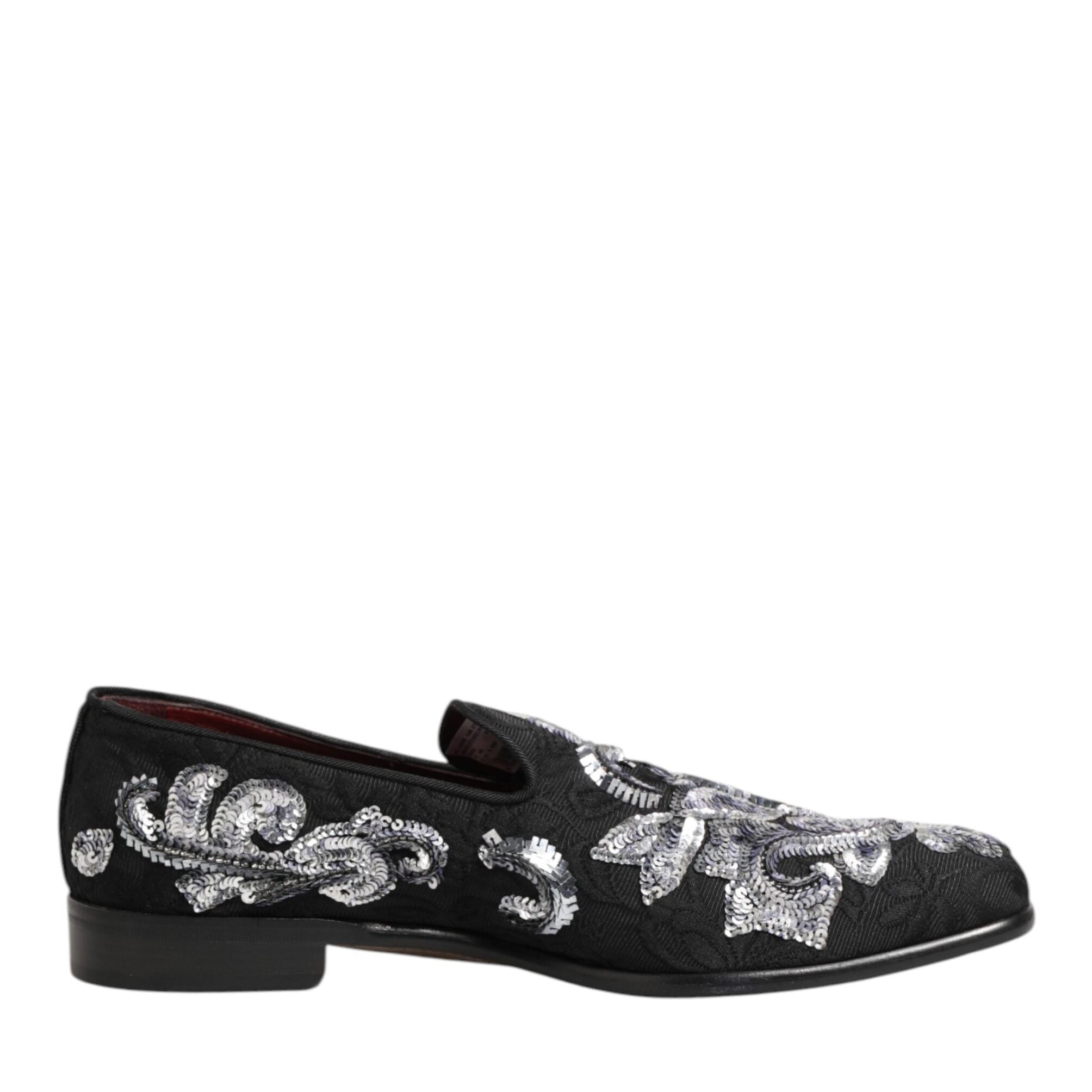 Dolce & Gabbana Black Silver Sequined Loafers Men Dress Shoes