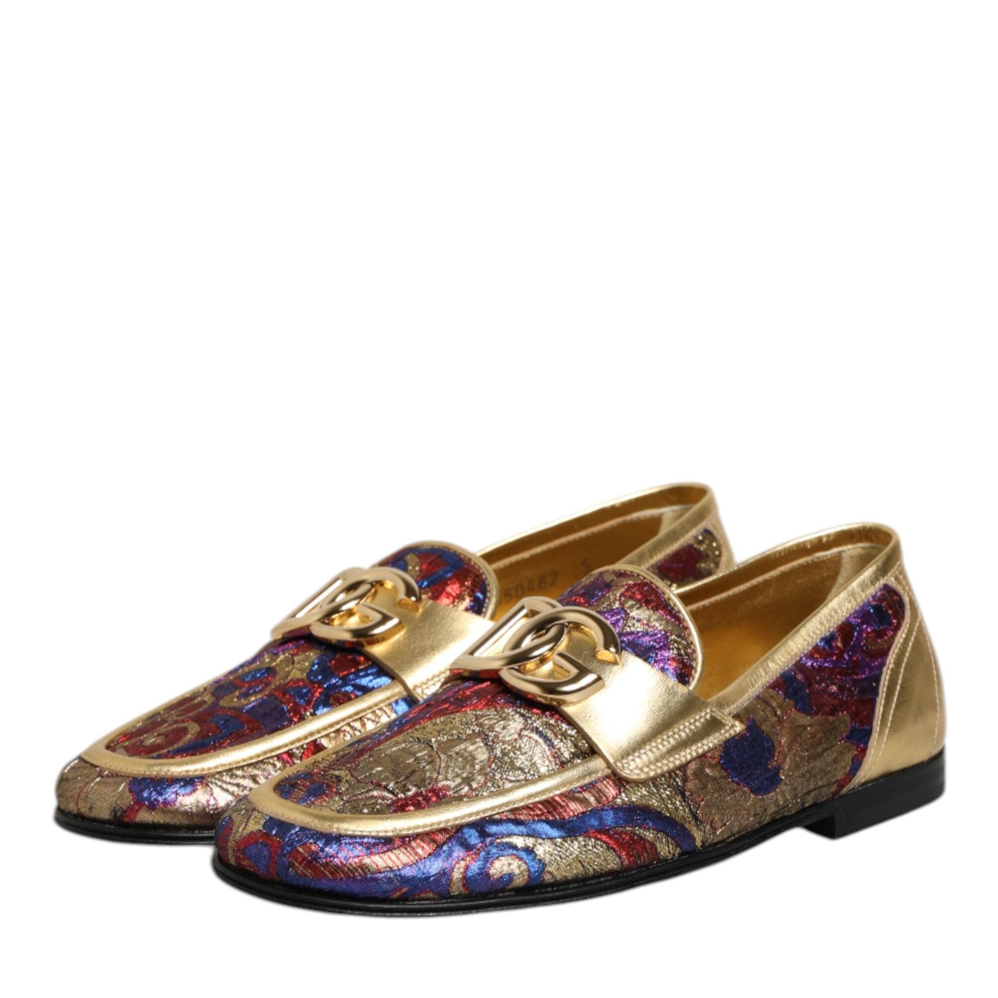 Dolce & Gabbana Multicolor Jacquard Gold DG Logo Loafer Shoes