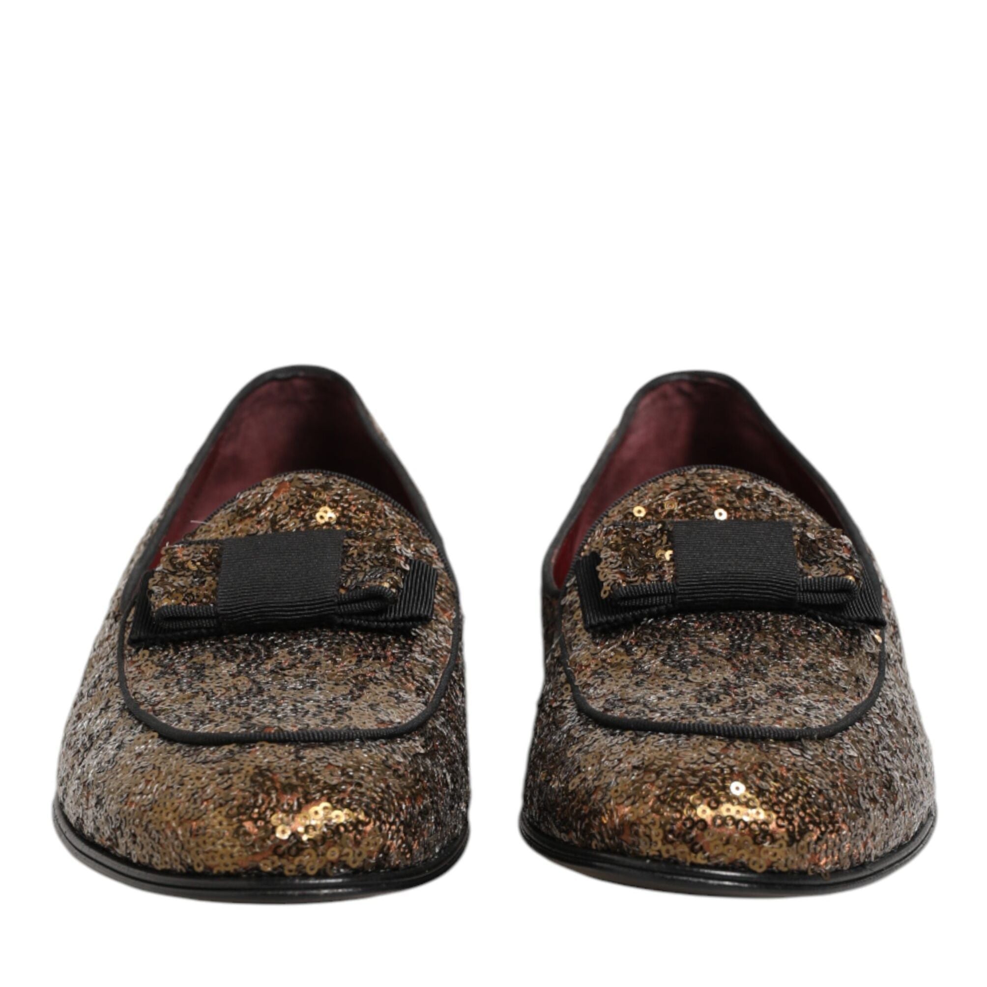 Dolce & Gabbana Gold Sequined Slip On Loafers Men Dress Shoes