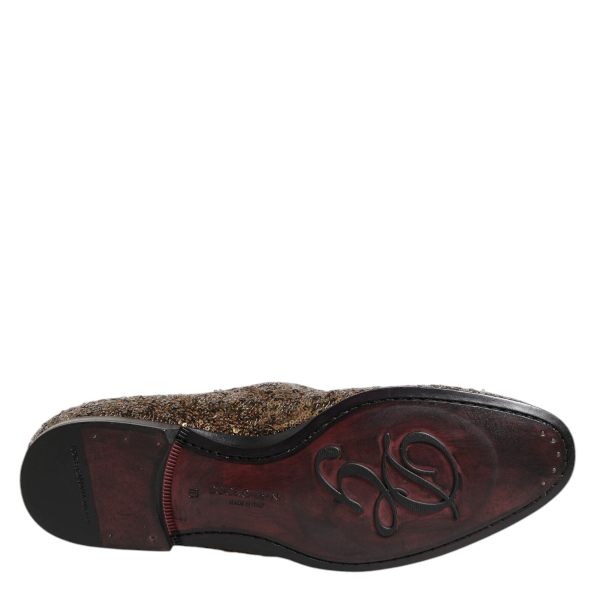 Dolce & Gabbana Gold Sequined Slip On Loafers Men Dress Shoes