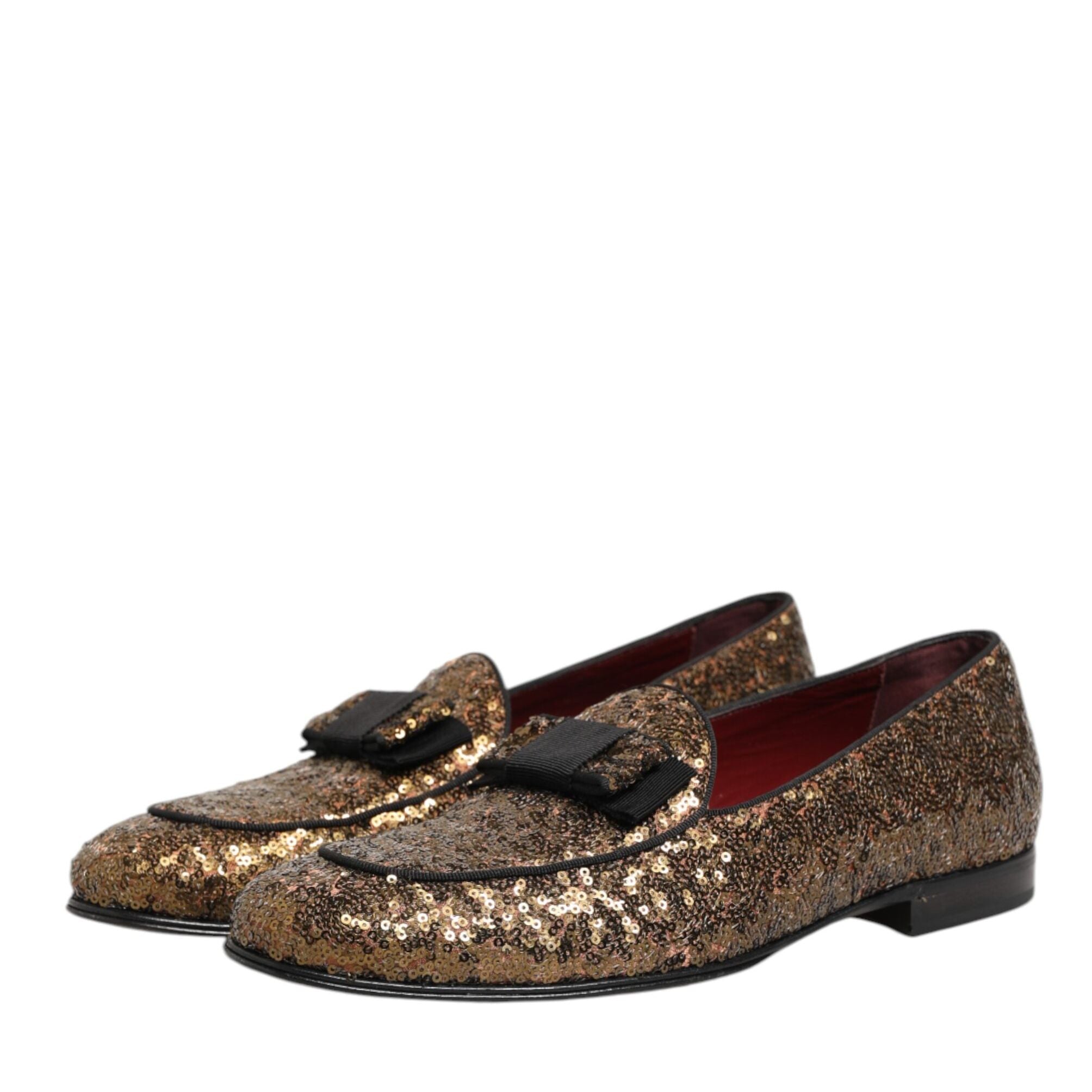 Dolce & Gabbana Gold Sequined Slip On Loafers Men Dress Shoes