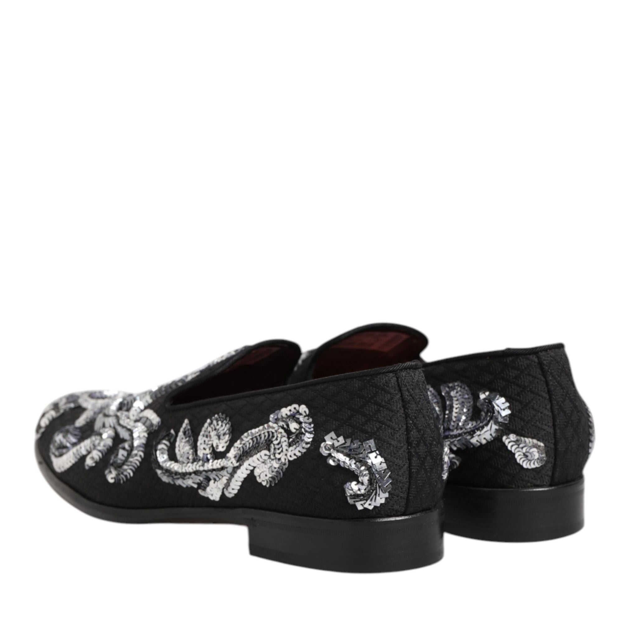Dolce & Gabbana Black Silver Sequined Loafers Men Dress Shoes