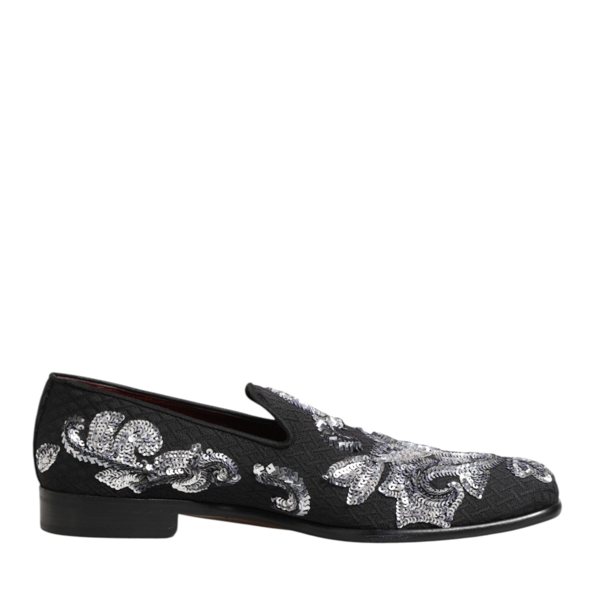 Dolce & Gabbana Black Silver Sequined Loafers Men Dress Shoes