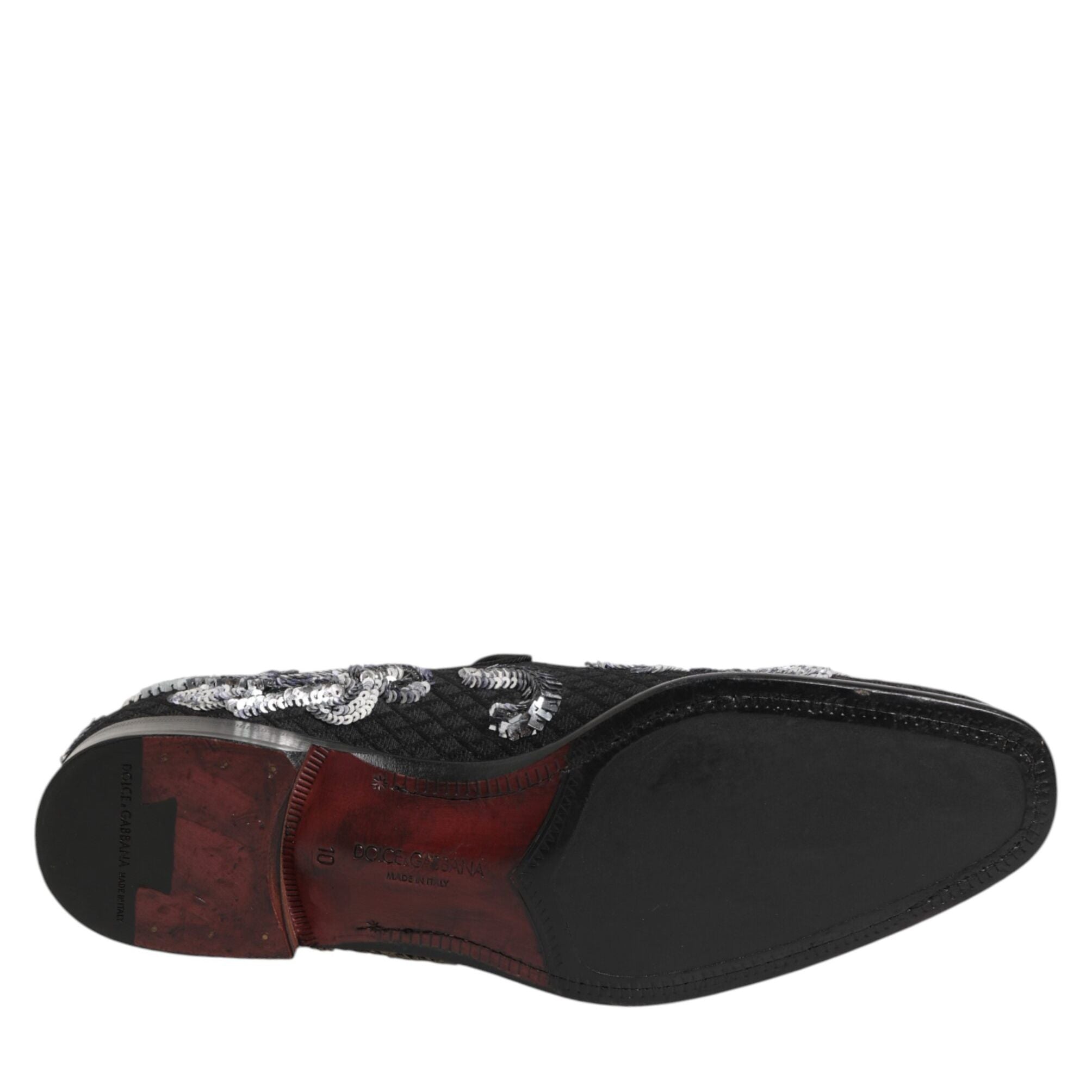Dolce & Gabbana Black Silver Sequined Loafers Men Dress Shoes