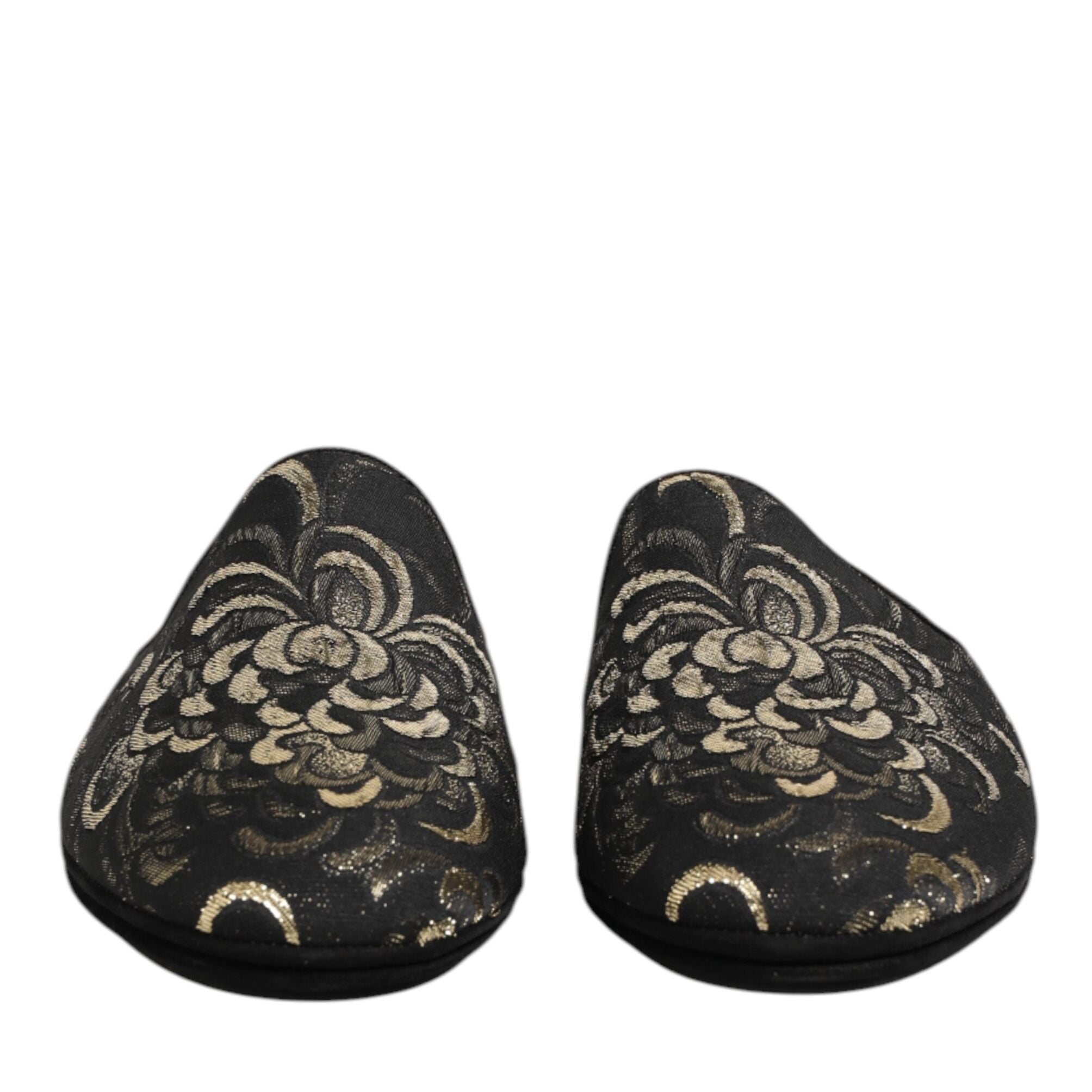Dolce & Gabbana Black Floral Jacquard Slides Slippers Shoes