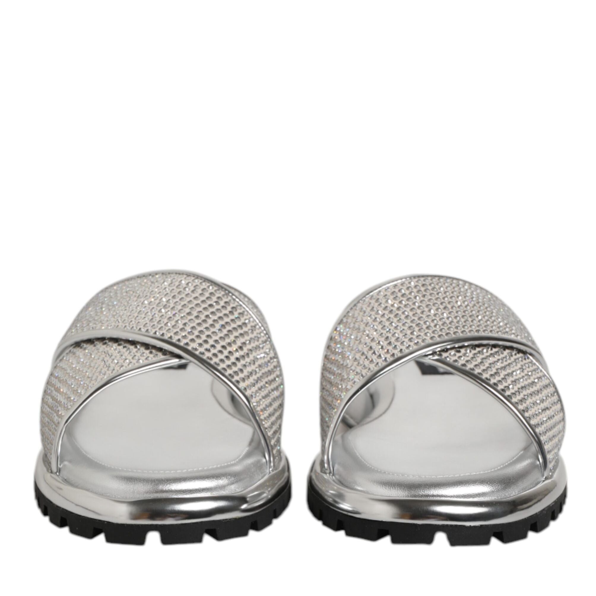 Dolce & Gabbana Silver Strass Slides Flats Slippers Shoes
