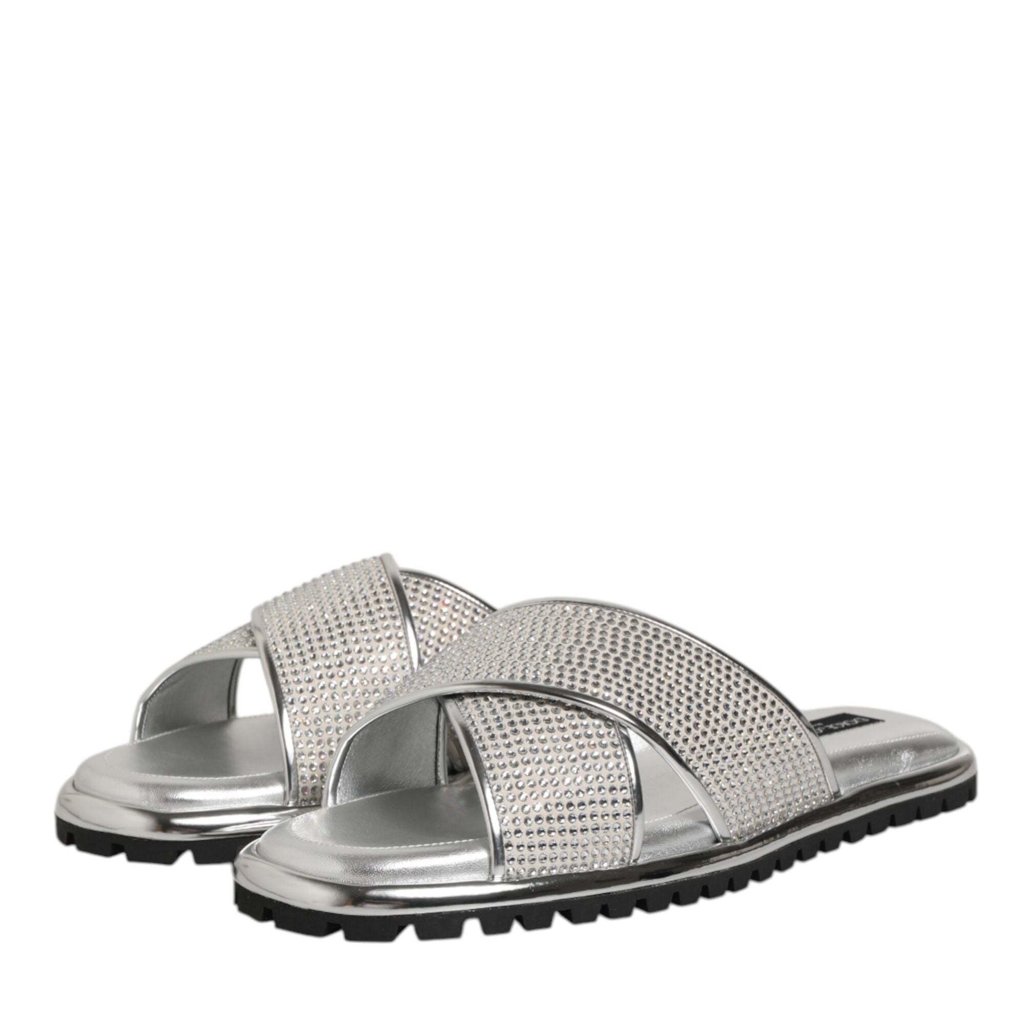 Dolce & Gabbana Silver Strass Slides Flats Slippers Shoes