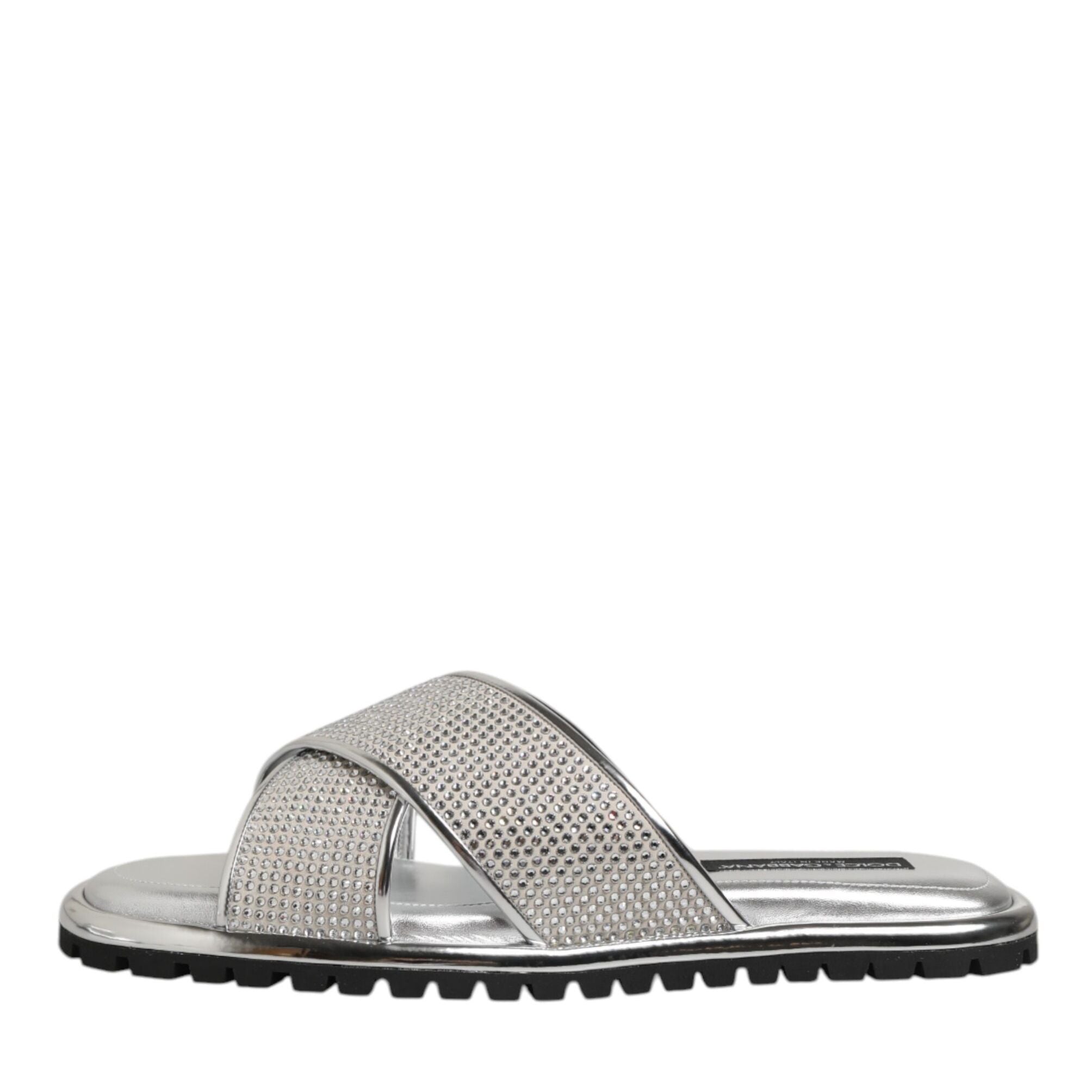 Dolce & Gabbana Silver Strass Slides Flats Slippers Shoes