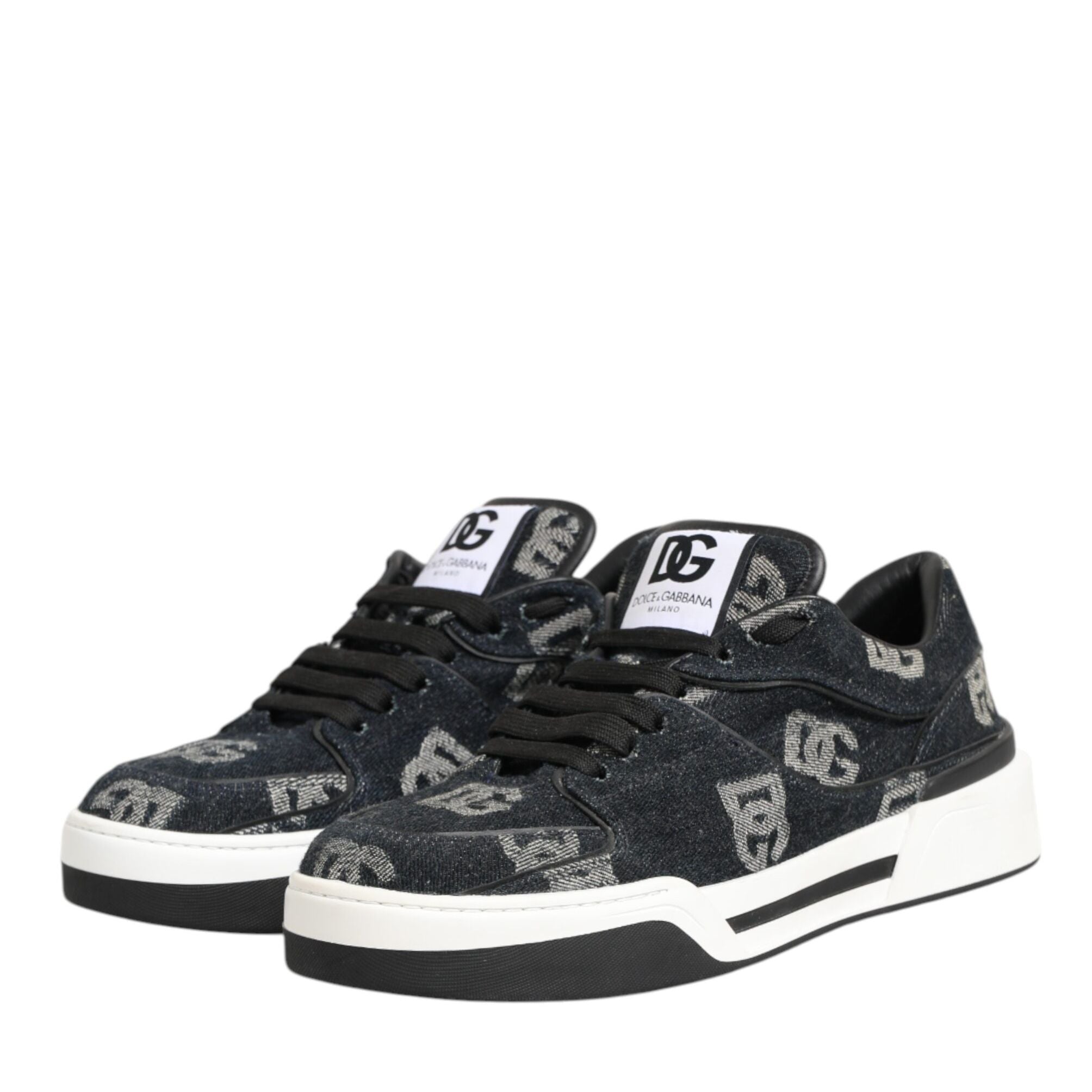 Dolce & Gabbana Blue Cotton Denim Logo Low Top Sneakers Shoes