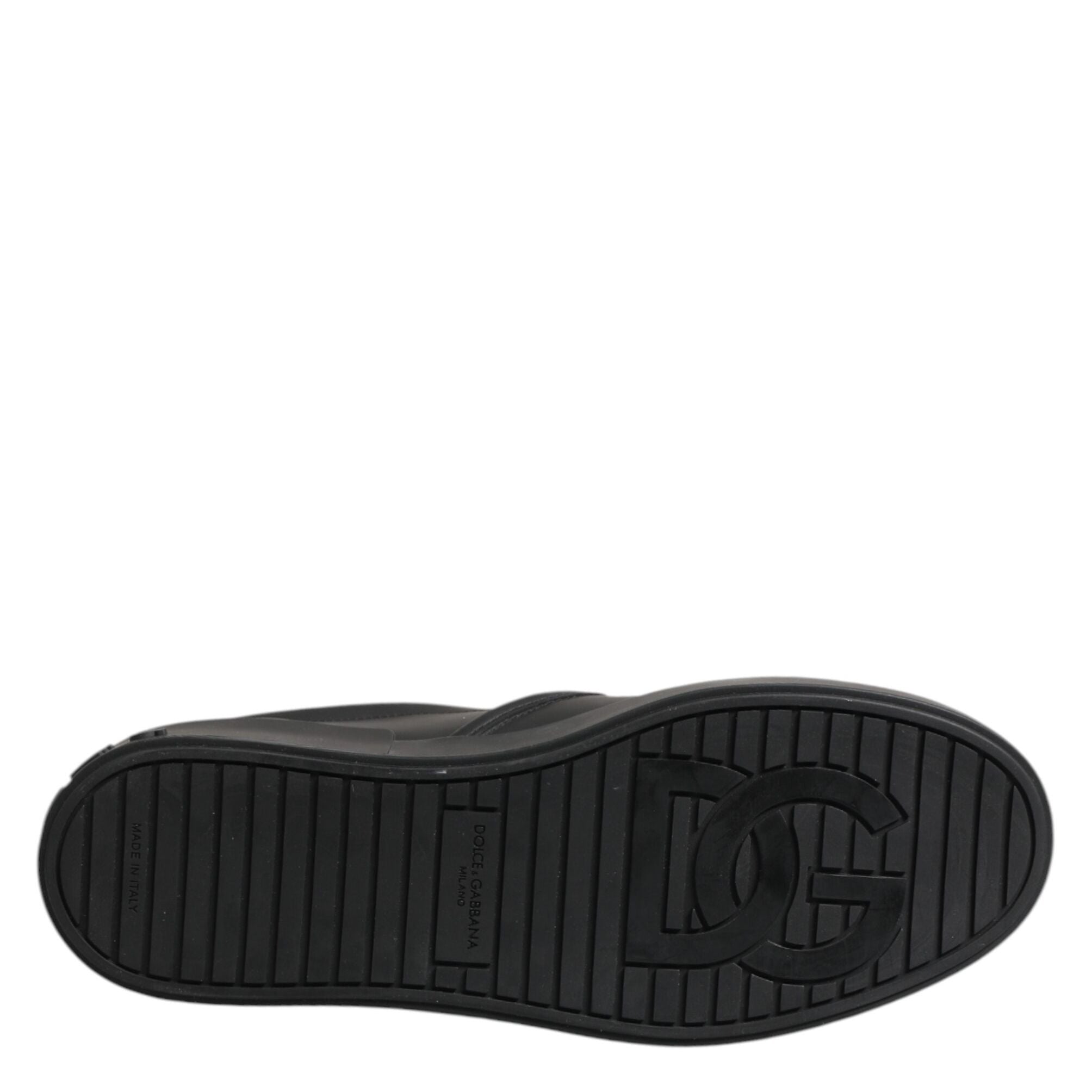 Dolce & Gabbana Black Leather Low Top Slip On Sneakers Shoes