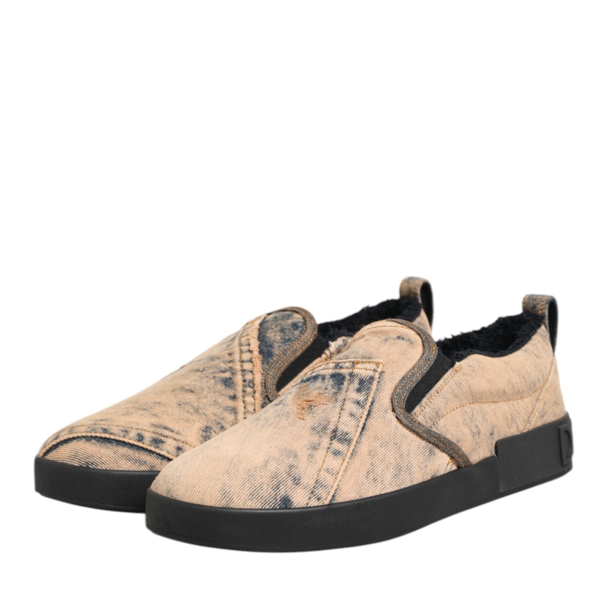 Dolce & Gabbana Beige Cotton Low Top Slip On Sneakers Shoes