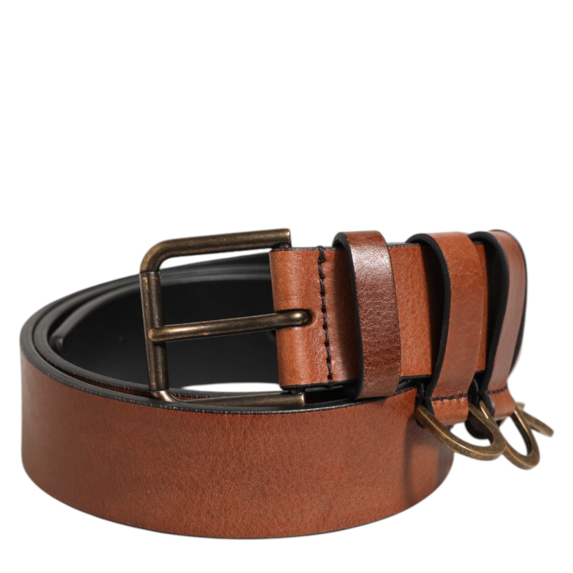 Dolce & Gabbana Brown Classic Gold Metal Logo Buckle Men Belt