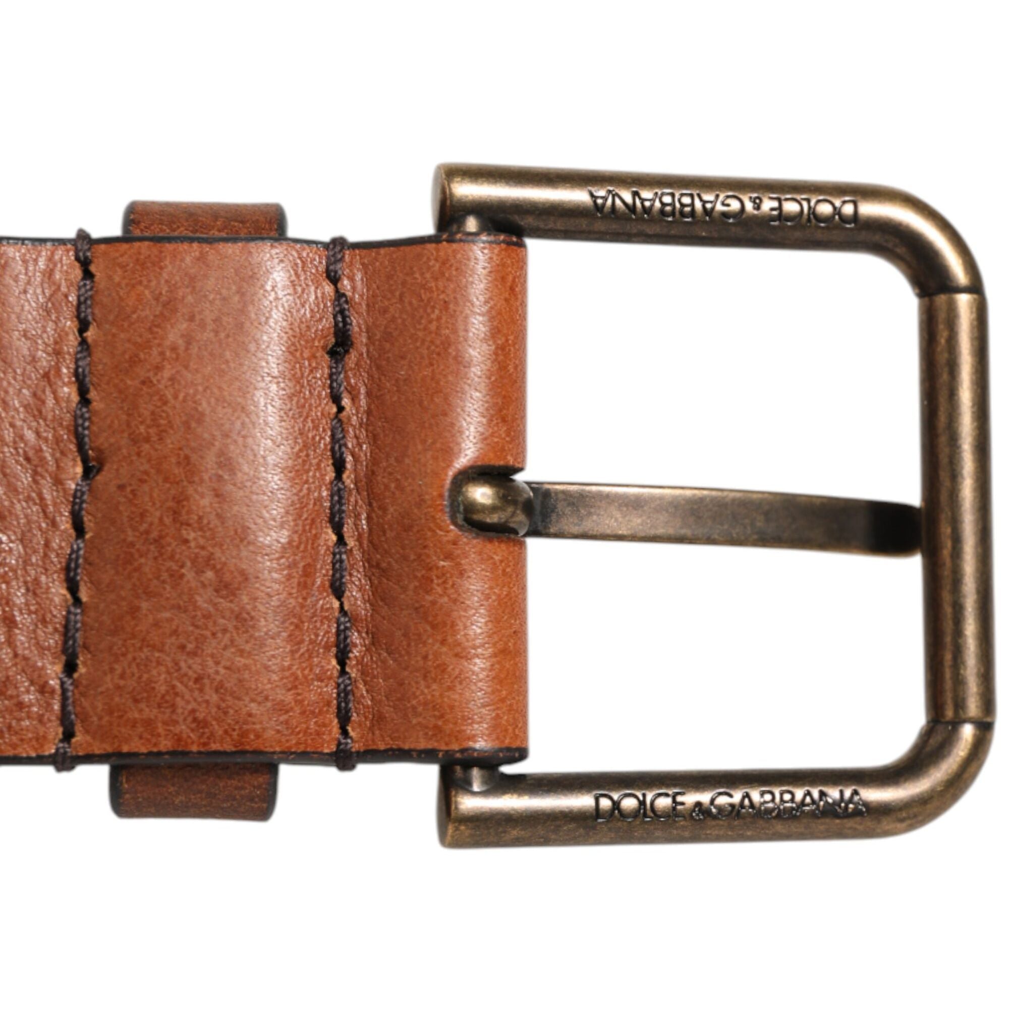 Dolce & Gabbana Brown Classic Gold Metal Logo Buckle Men Belt