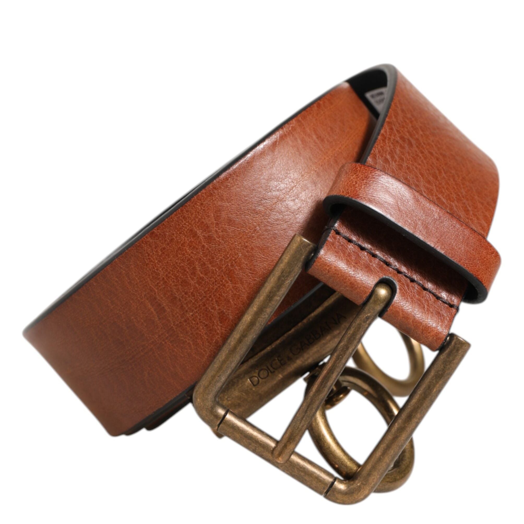 Dolce & Gabbana Brown Leather Side Rings Brass Buckle Belt