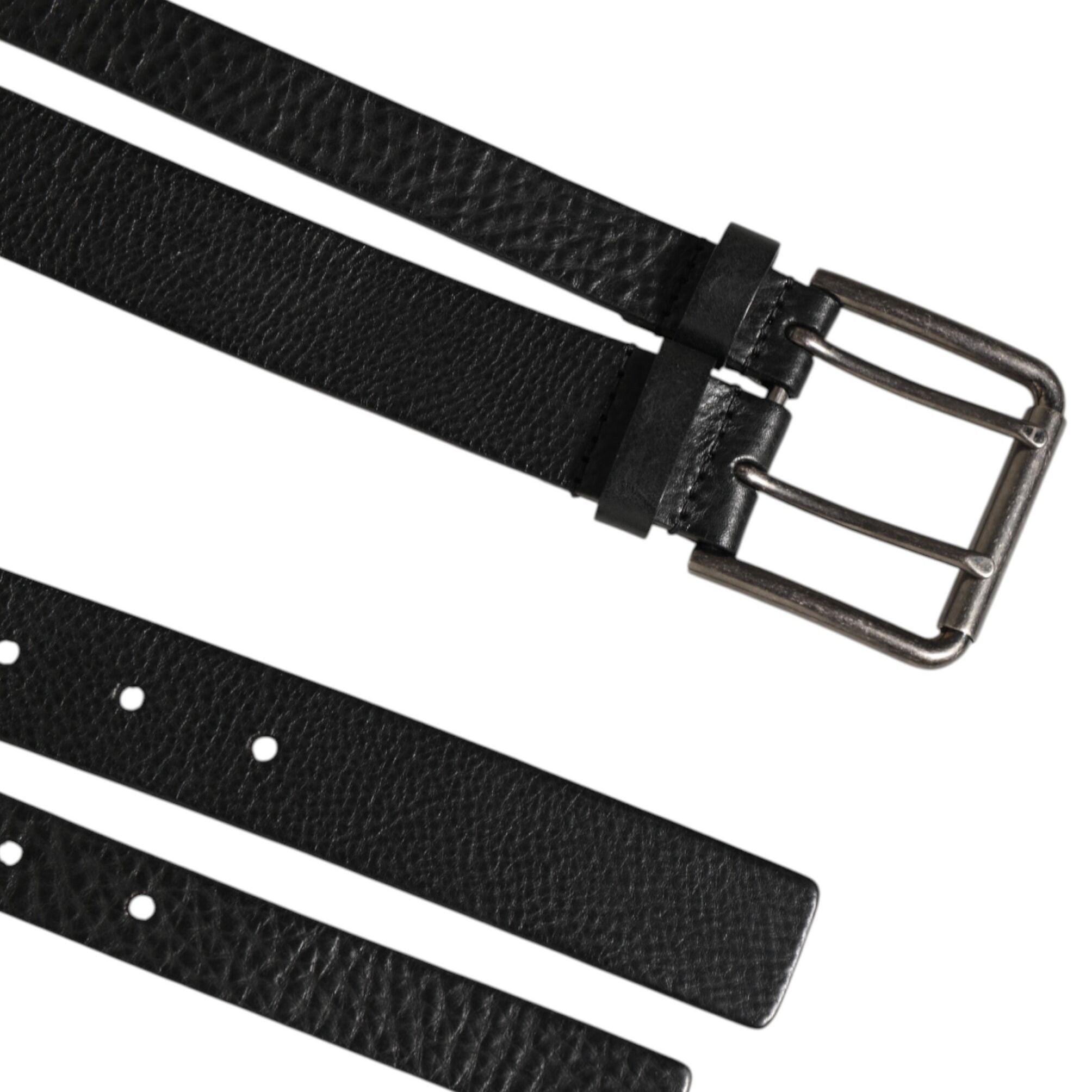 Dolce & Gabbana Black Double Strap Leather Silver Buckle Belt